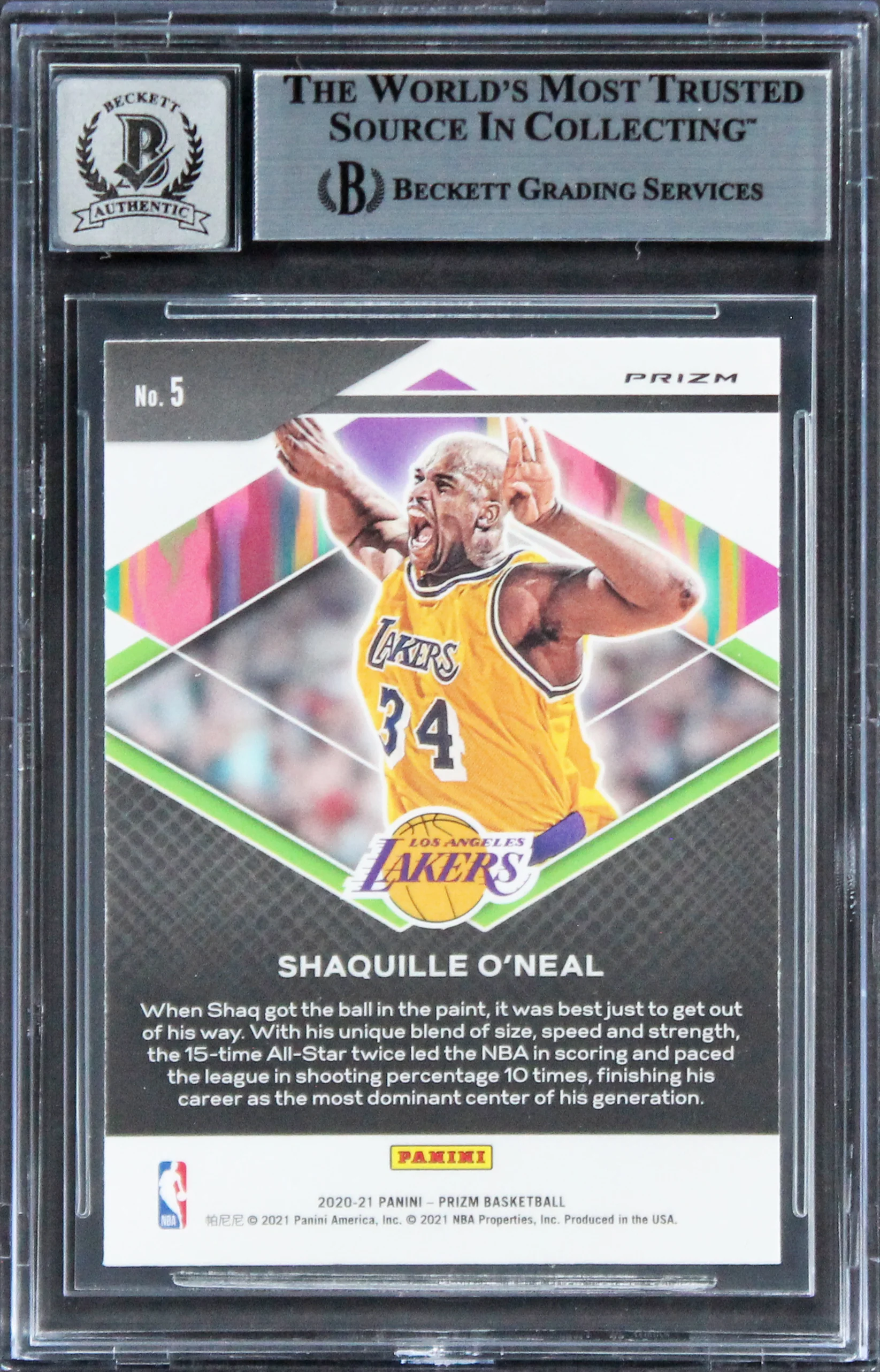 Shaquille O'Neal Signed 2020 Panini Prizm Fearless FB #5 Card Auto 10! BAS Slab - Image 3
