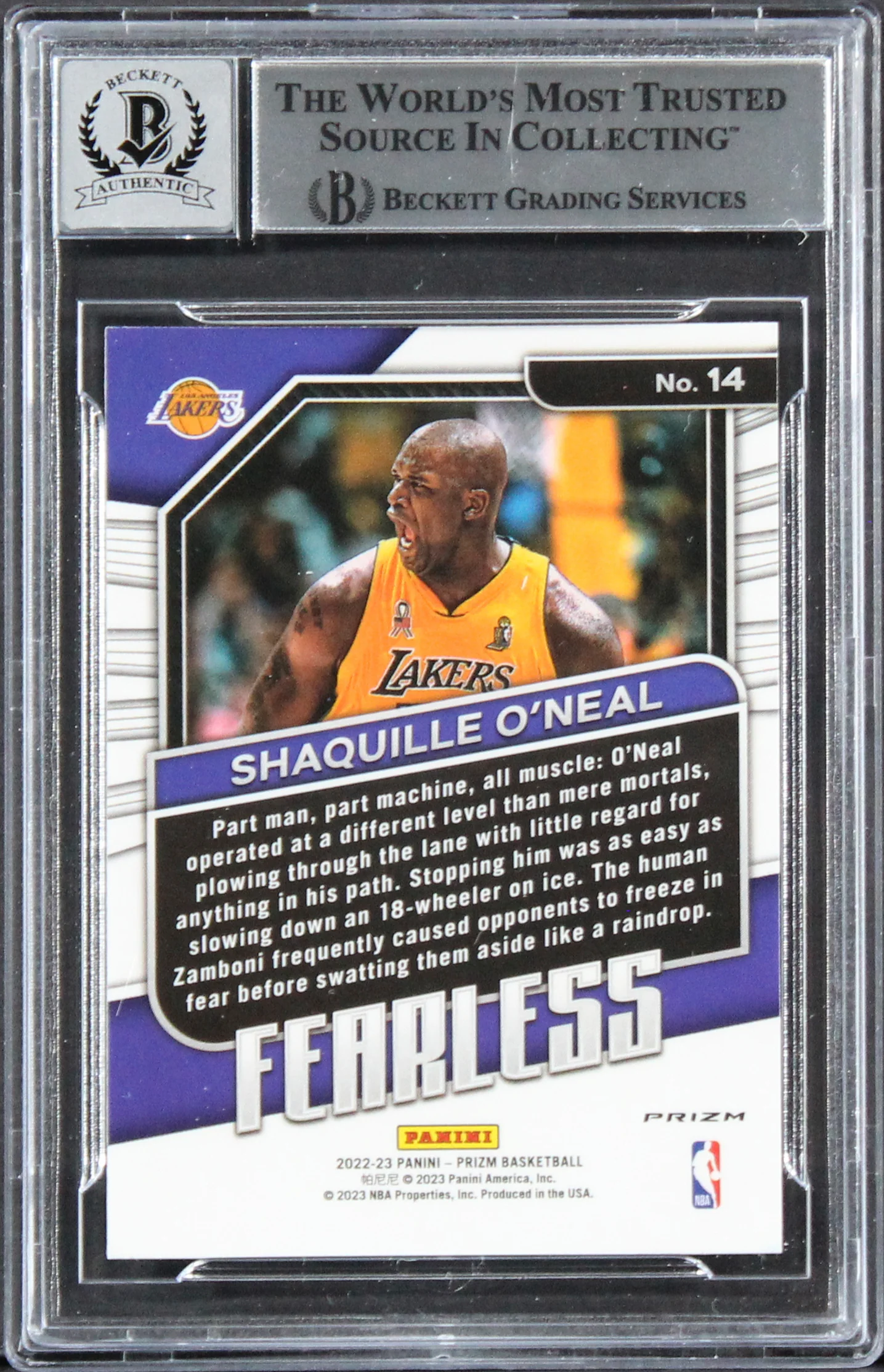 Shaquille O'Neal Signed 2022 Panini Prizm FP Silver #14 Card Auto 10 BAS Slabbed - Image 3