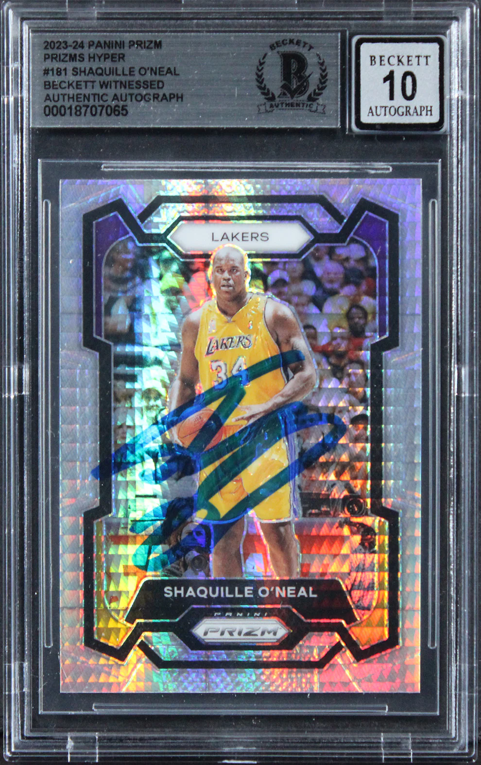 Shaquille O'Neal Signed 2023 Panini Prizm Hyper #181 Card Auto 10! BAS Slabbed - Image 2