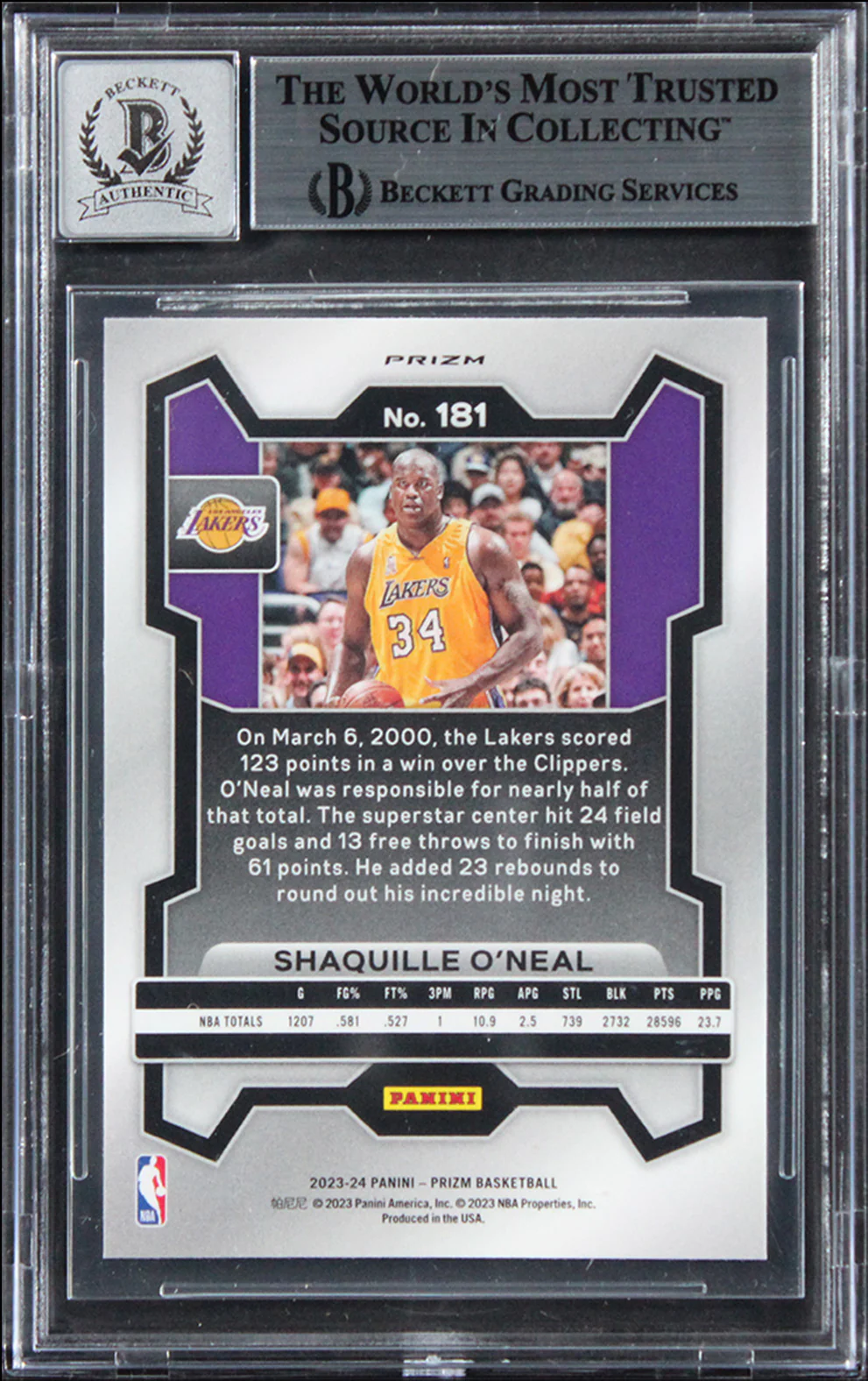 Shaquille O'Neal Signed 2023 Panini Prizm Orange Ice #181 Card Auto 10! BAS Slab - Image 3