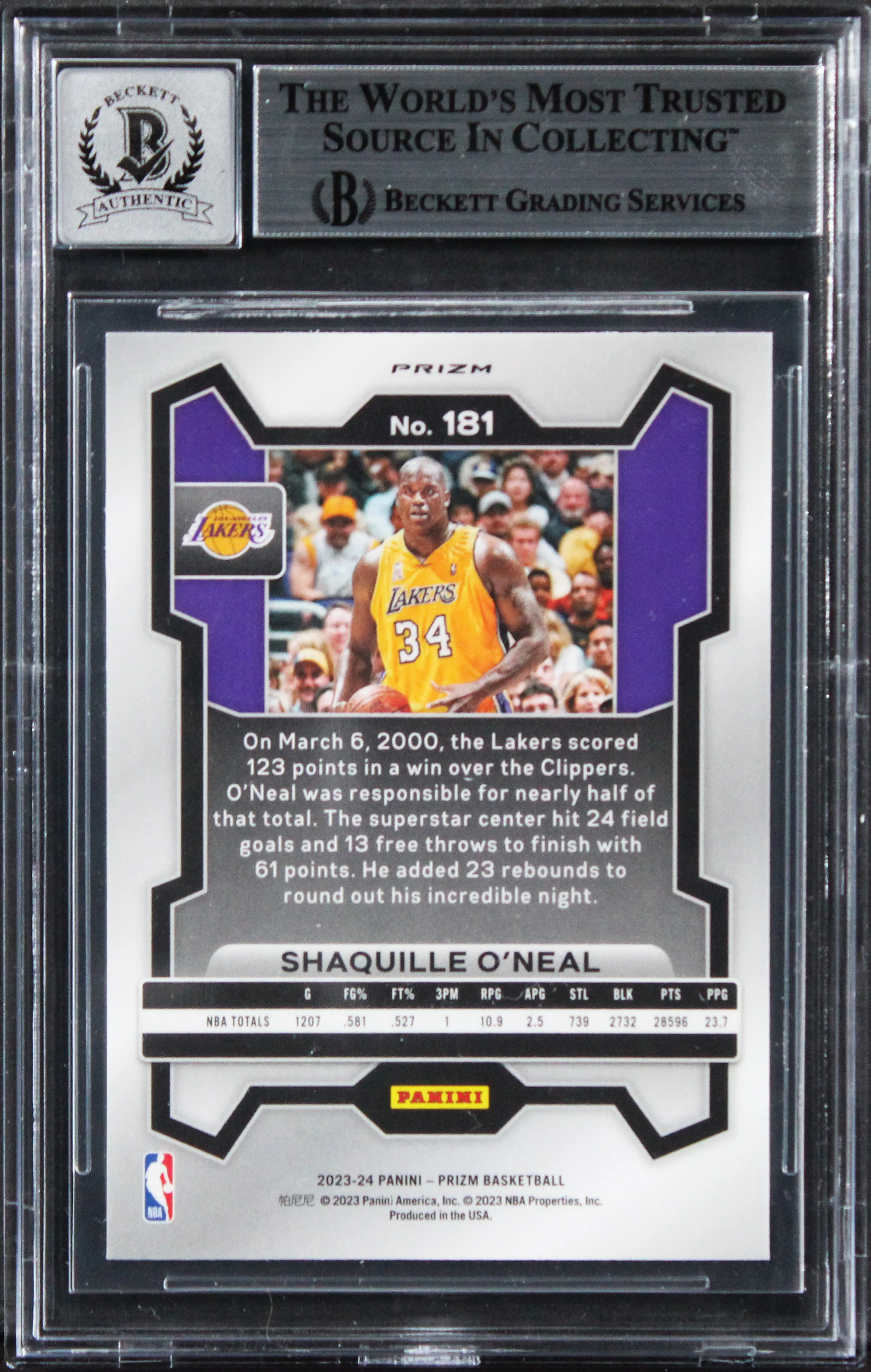 Shaquille O'Neal Signed 2023 Panini Prizm Pink Ice #181 Card Auto 10! BAS Slab - Image 3