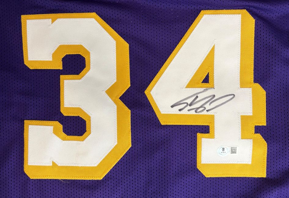 Shaquille O'Neal Los Angeles Signed Purple Basketball Jersey BAS - Image 2