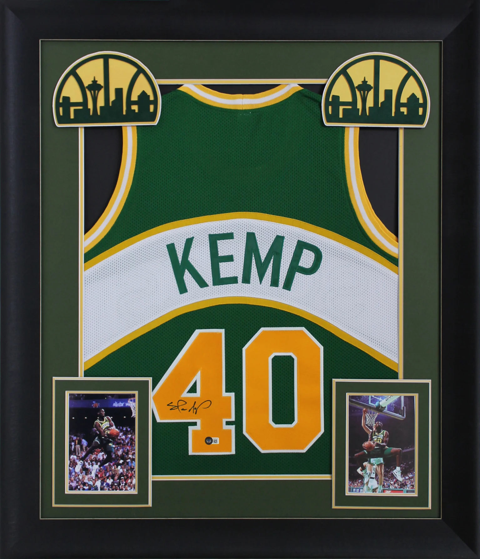 Shawn Kemp Authentic Signed Green Pro Style Framed Jersey BAS Witnessed - Image 2