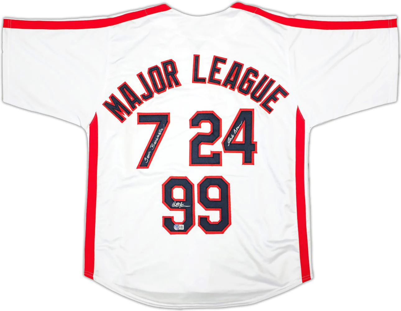 Charlie Sheen Bernsen Berenger Signed White Major League Baseball Jersey BAS