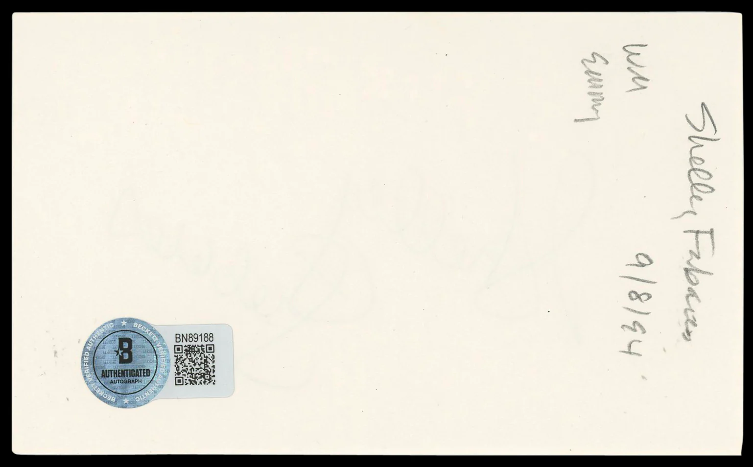 Shelley Fabares The Donna Reed Show Authentic Signed 3x5 Index Card BAS #BN89188 - Image 3