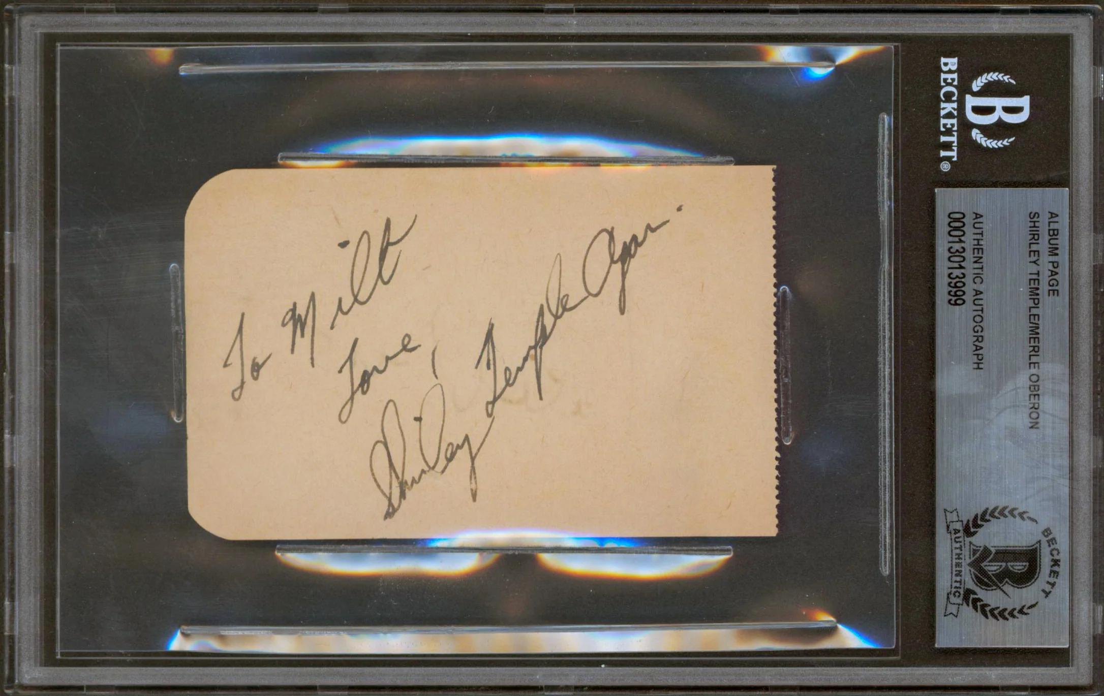 Shirley Temple & Merle Oberon Authentic Signed 2.4x3.85 Album Page BAS Slabbed - Image 2