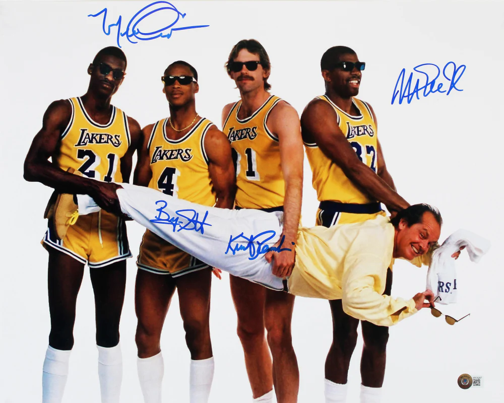 Showtime Lakers (4) Johnson, Cooper, Scott & Rambis Signed 16x20 Photo BAS Wit - Image 2