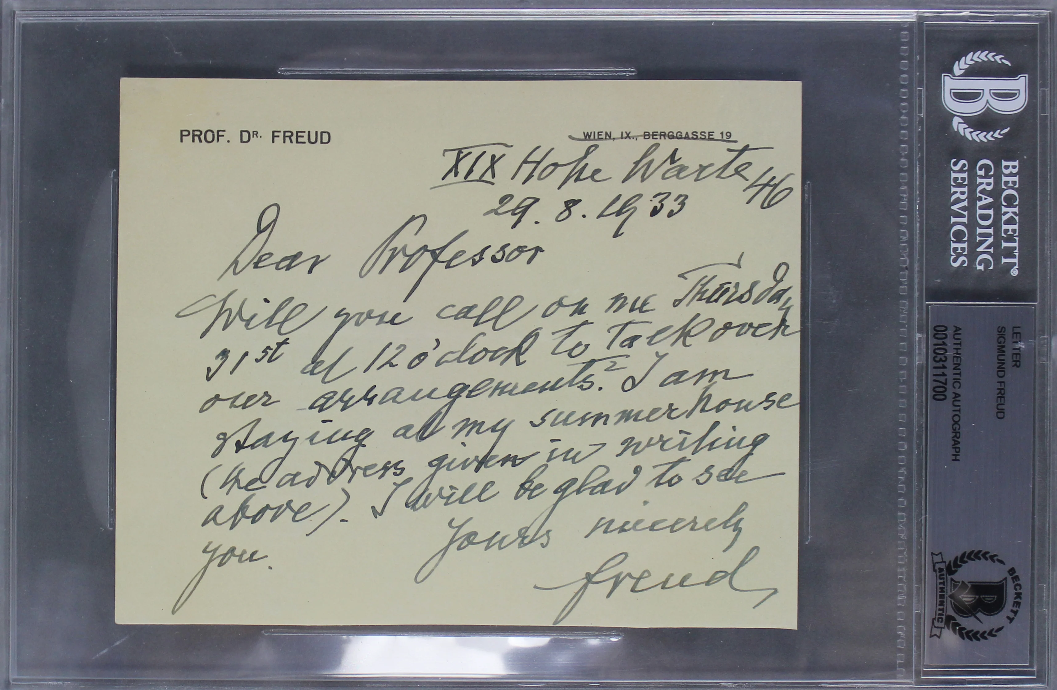 Sigmund Freud Authentic Signed & Framed 4.5x5.75 Letter Dated August 29 1933 BAS - Image 3