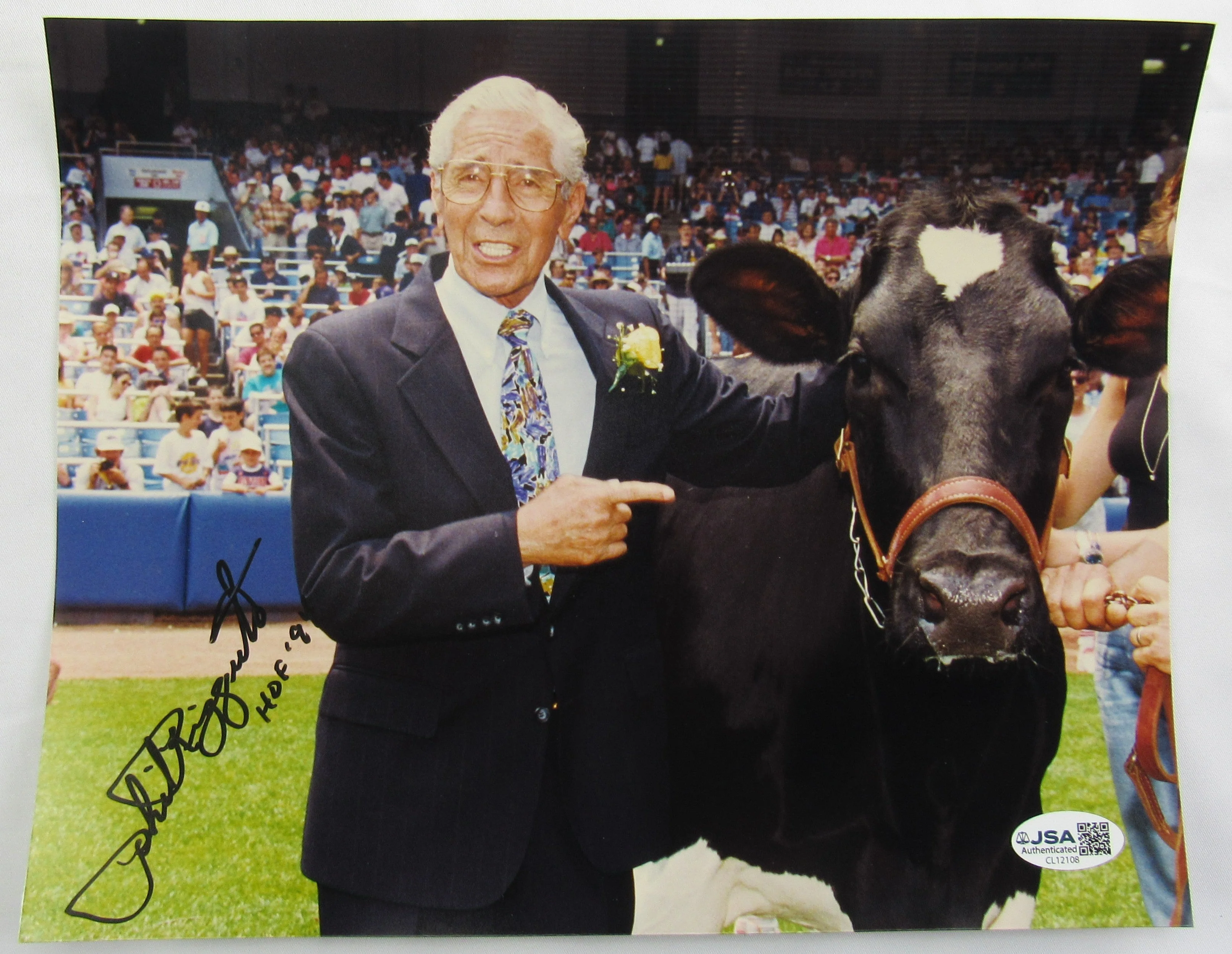 Phil Rizzuto Signed 8x10 Photo w/Cow JSA CL12108