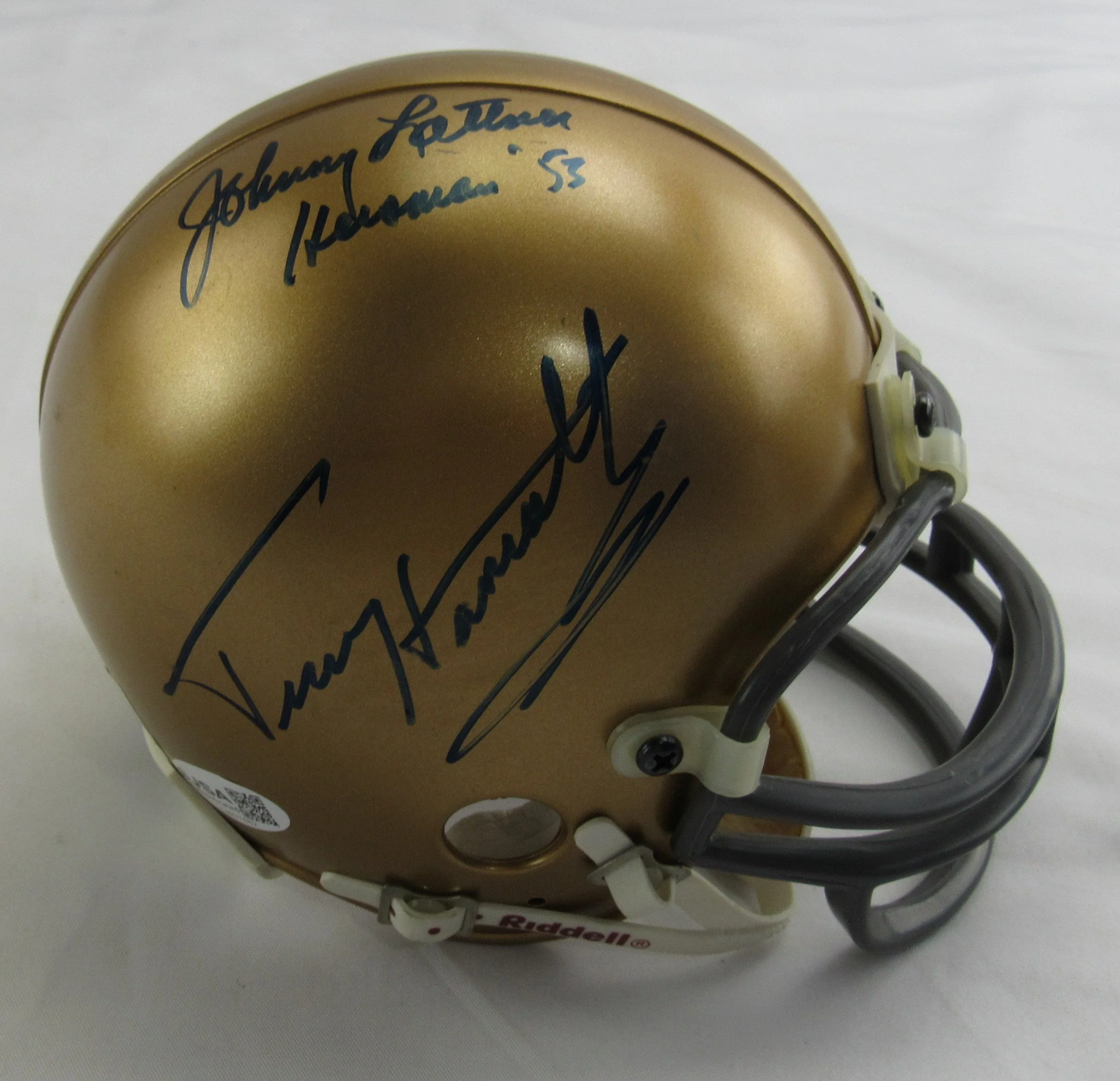 Johnny Lattner and Terry Hanratty Signed Auto Mini Helmet JSA CM07482 - Image 6