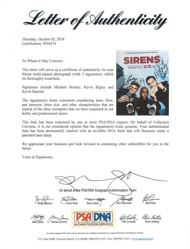 Sirens Cast (3) Mosley, Bigley & Daniels Signed Authentic 8X10 Photo PSA #W04474 - Image 2
