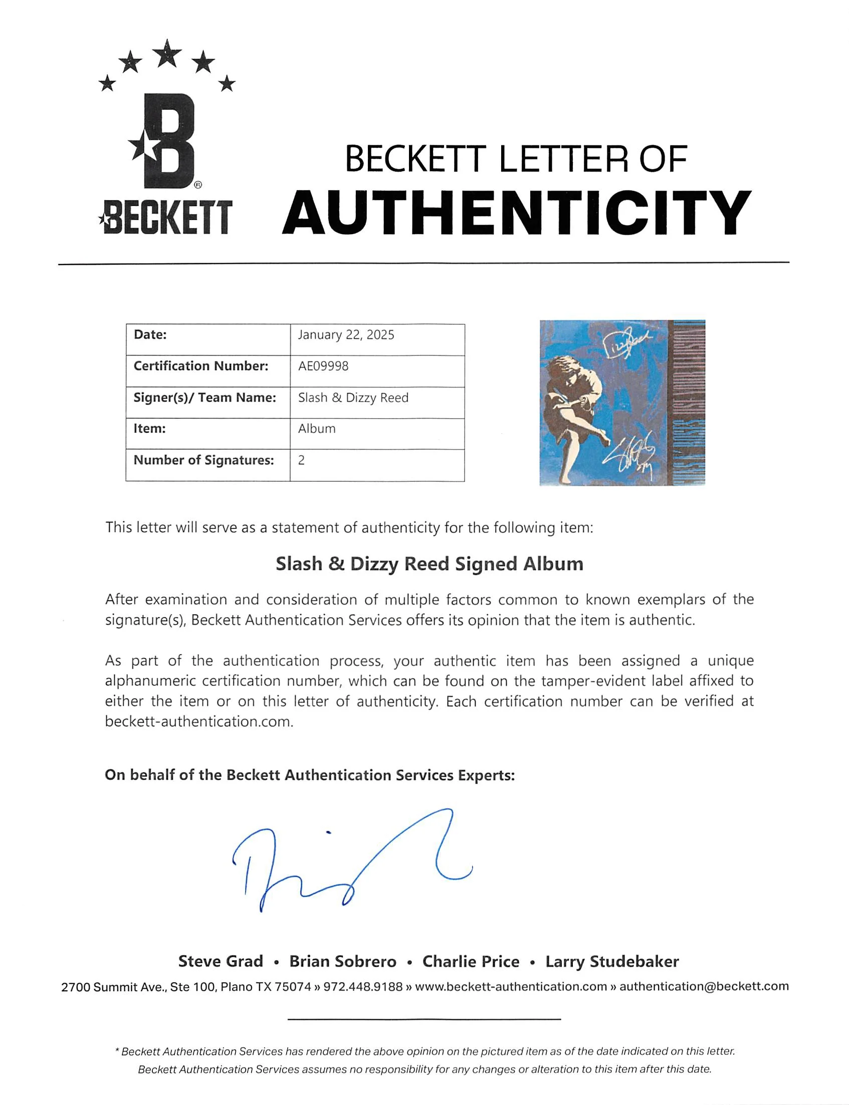 Slash & Dizzy Reed GnR Signed Lose Your Illusion II Album Cover W/ Vinyl BAS - Image 9