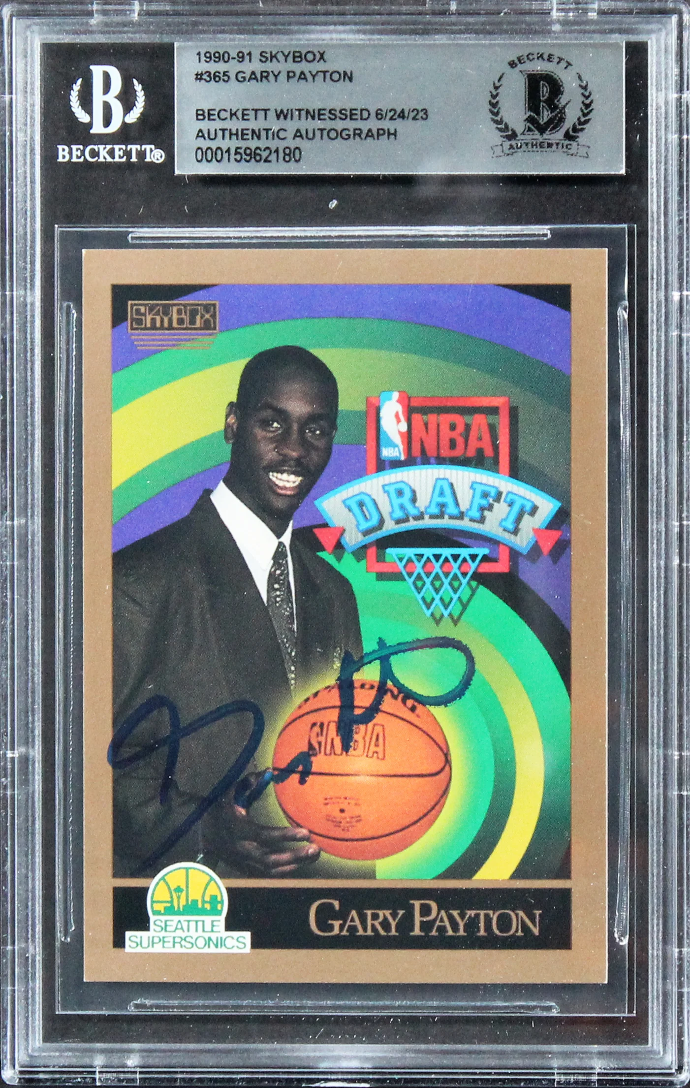 Sonics Gary Payton Authentic Signed 1990 Skybox #365 Rookie Card BAS Slabbed - Image 2