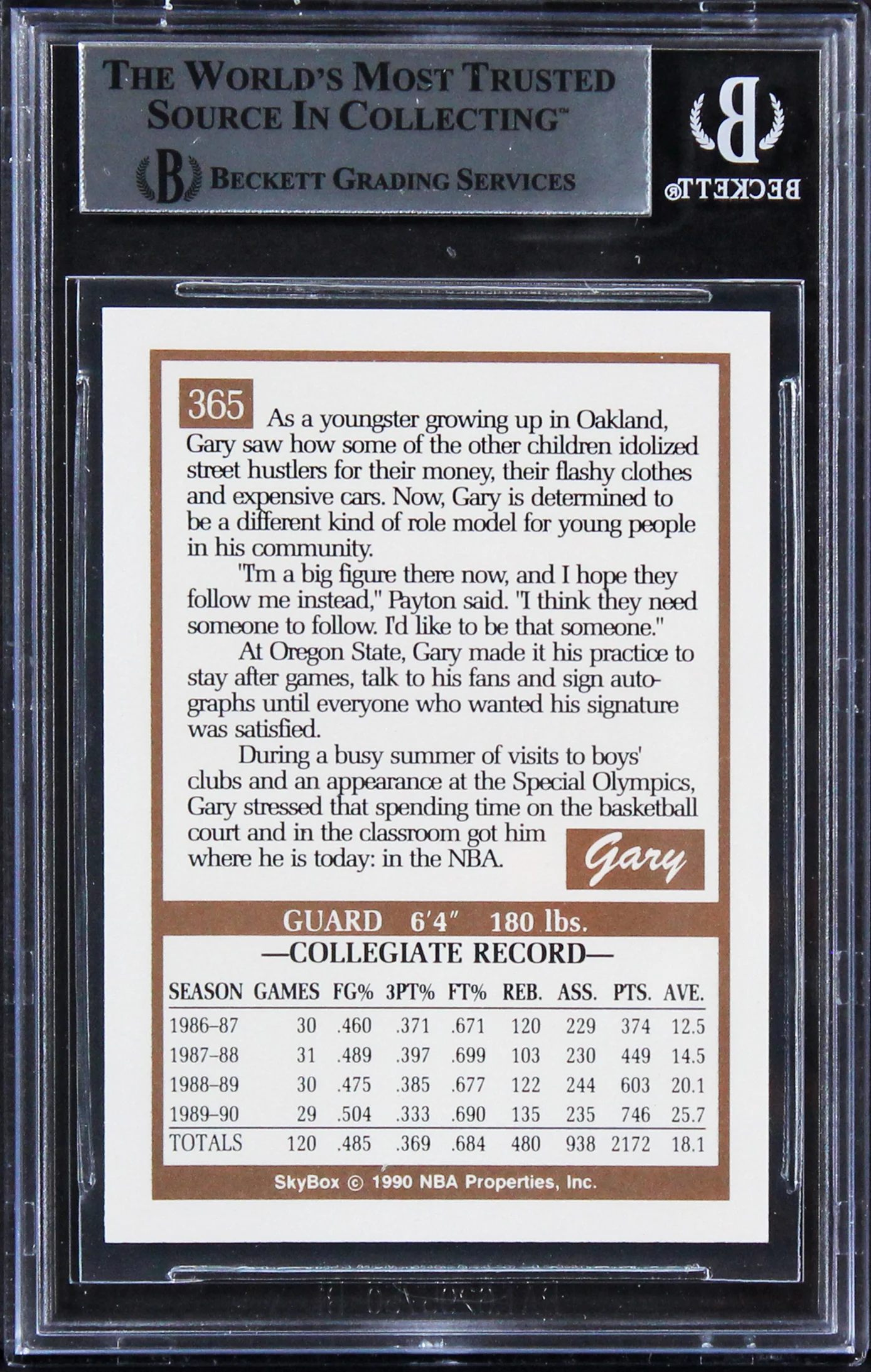 Sonics Gary Payton Authentic Signed 1990 Skybox #365 Rookie Card BAS Slabbed - Image 3