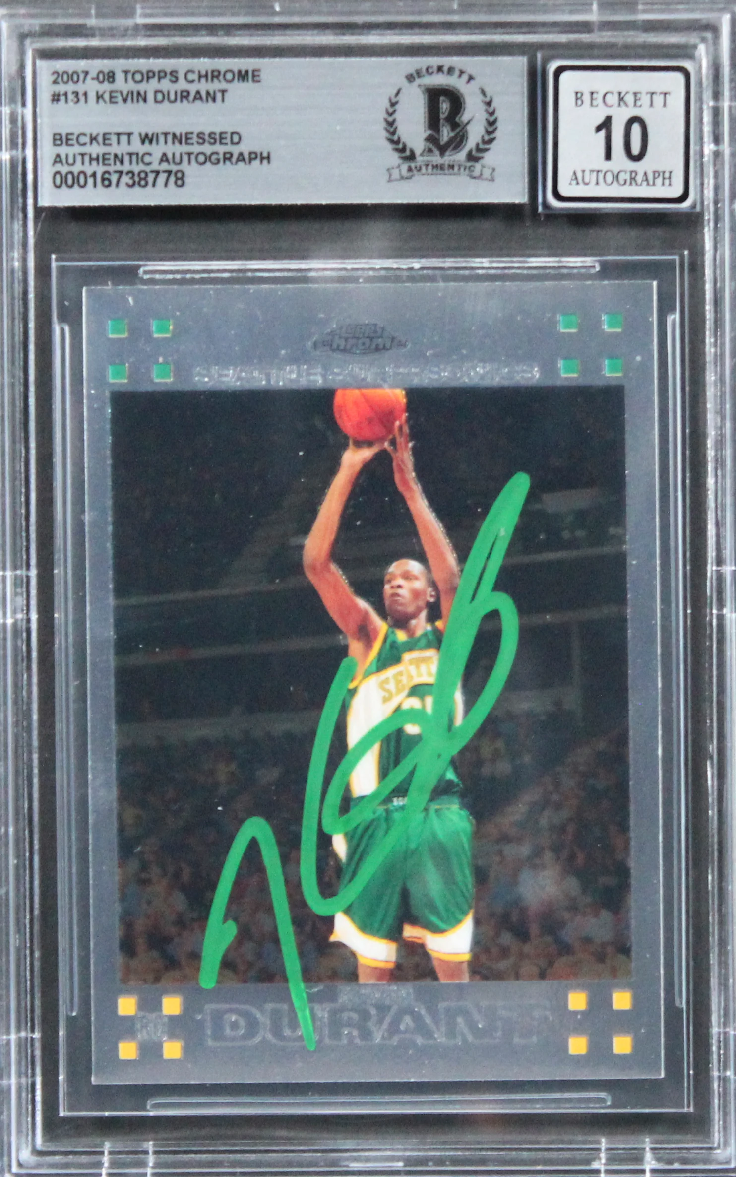 Sonics Kevin Durant Signed 2007 Topps Chrome #131 Rookie Card Auto 10! BAS Slab - Image 2