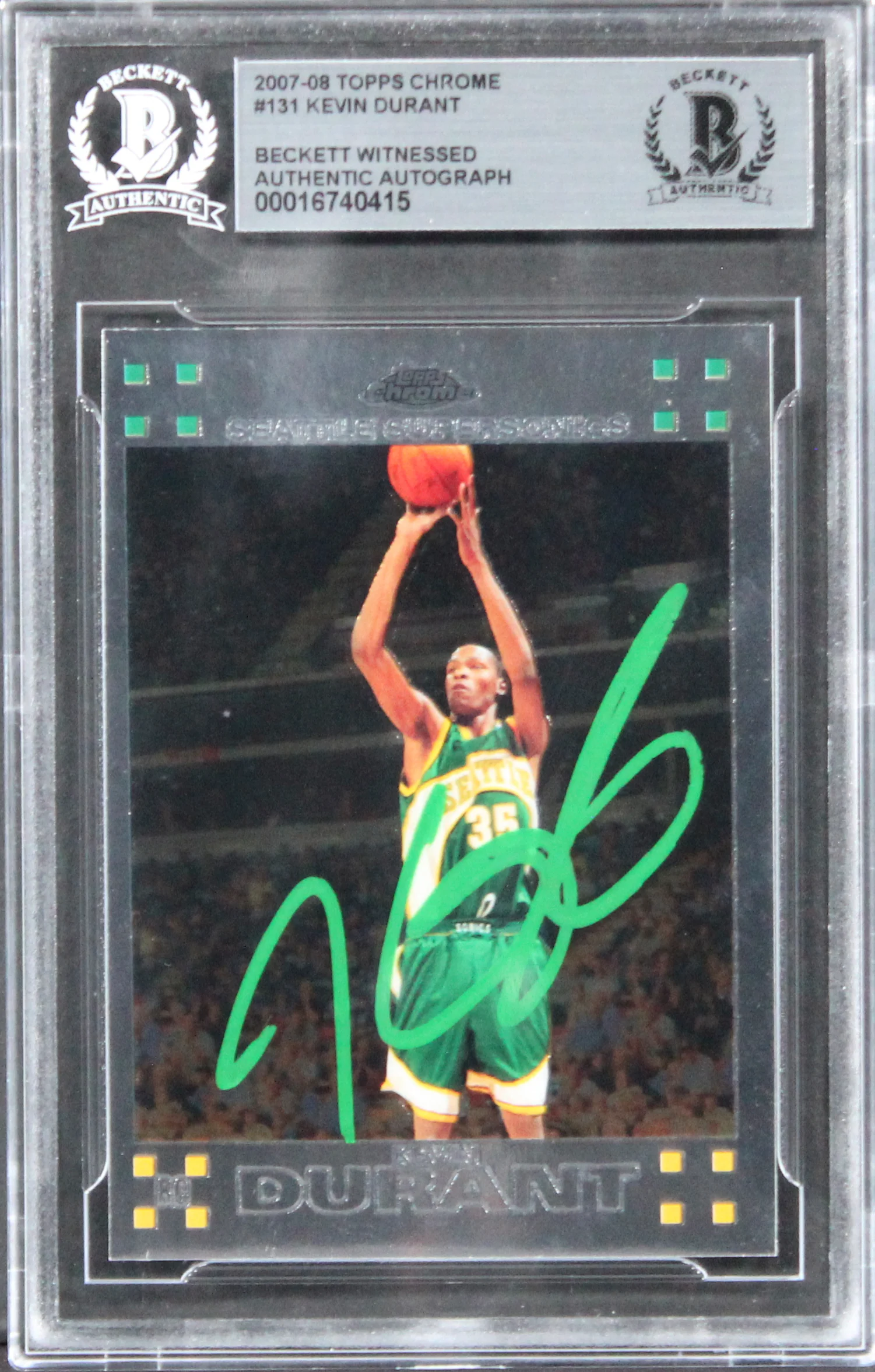 Sonics Kevin Durant Signed 2007 Topps Chrome #131 Rookie Card BAS Slabbed - Image 2