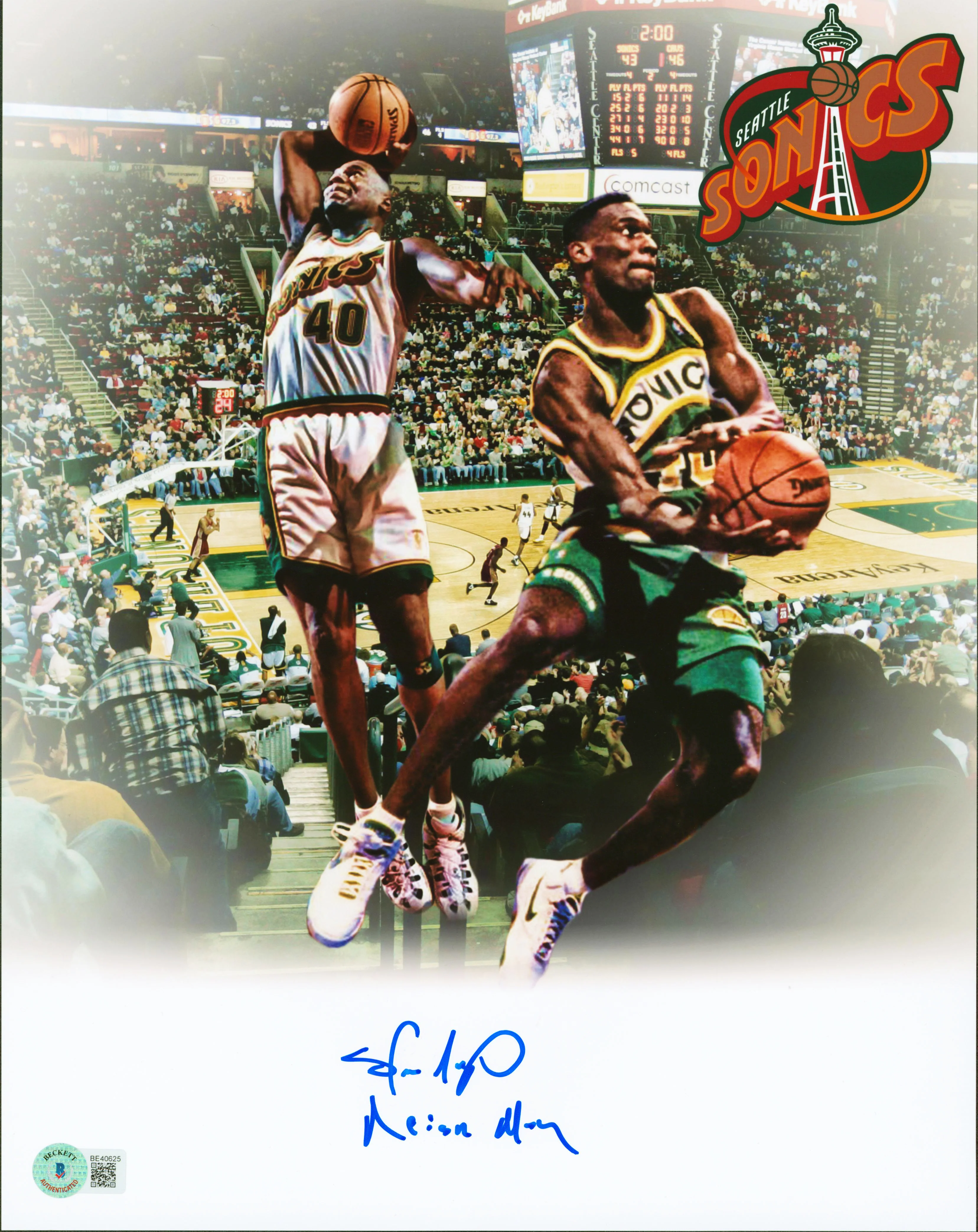 Sonics Shawn Kemp "Reign Man" Authentic Signed 11x14 Collage Photo BAS Witnessed - Image 2