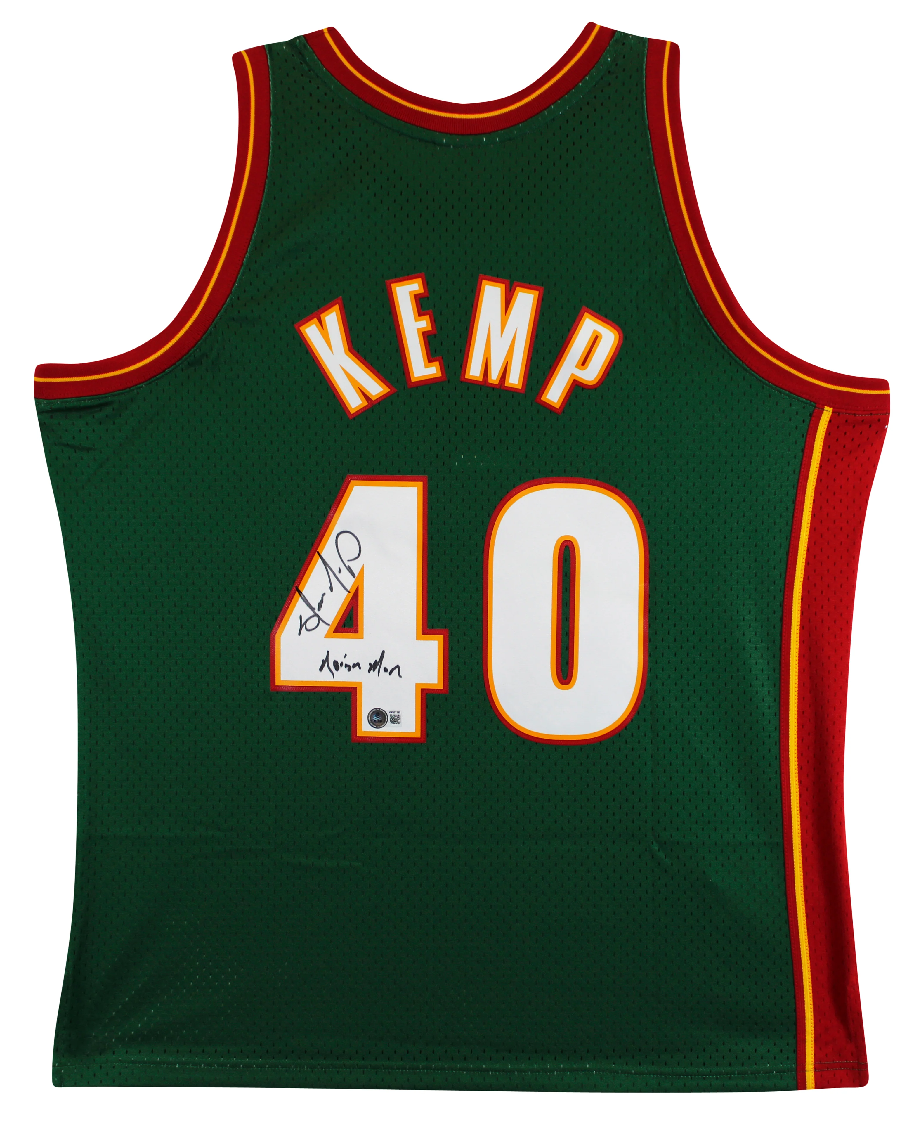 Sonics Shawn Kemp "Reign Man" Signed Green M&N 1995-96 HWC Swingman Jersey BAS W - Image 3