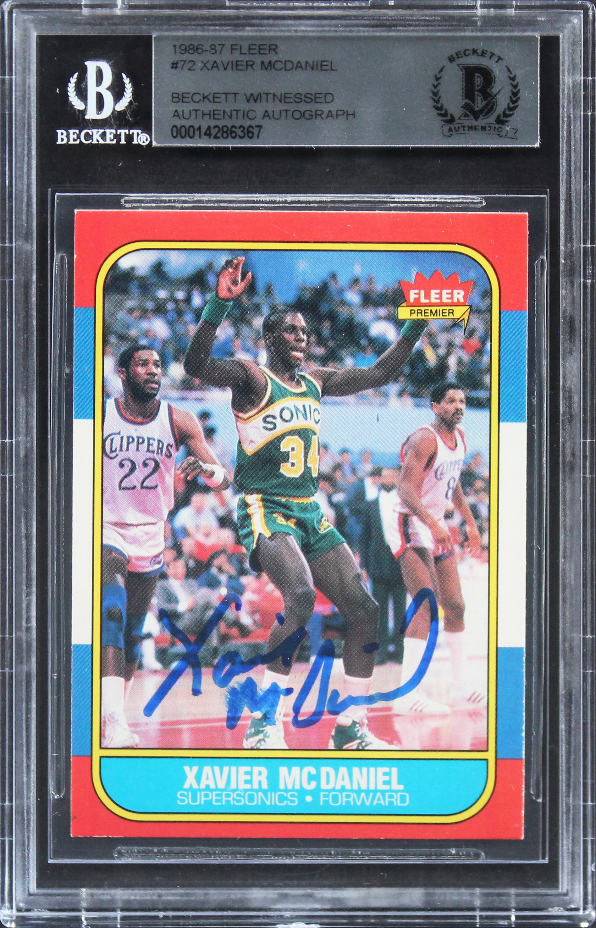 Sonics Xavier McDaniel Authentic Signed 1986 Fleer #72 Rookie Card BAS Slabbed - Image 2