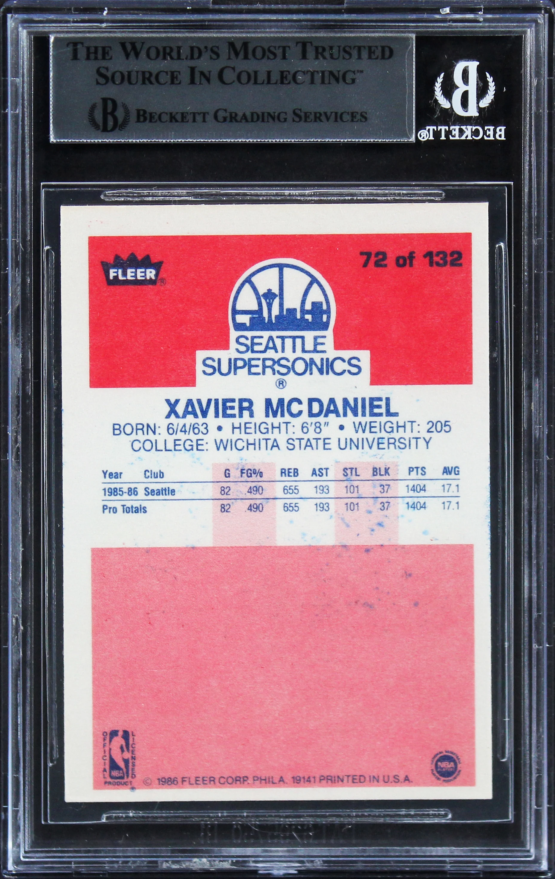 Sonics Xavier McDaniel Authentic Signed 1986 Fleer #72 Rookie Card BAS Slabbed - Image 3