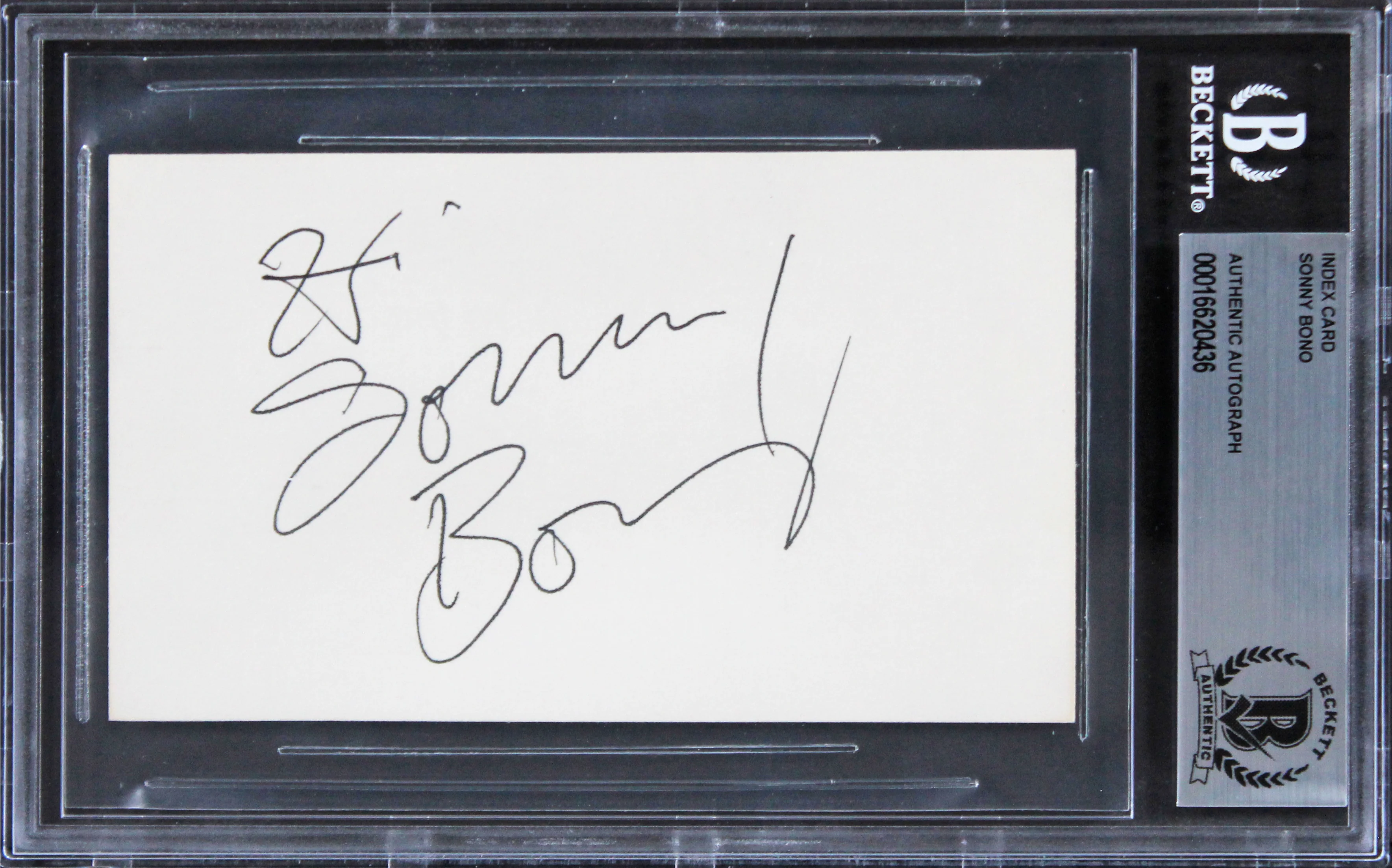 Sonny Bono The Sonny and Cher Show "Hi" Signed 3x5 Index Card BAS Slabbed 2 - Image 2