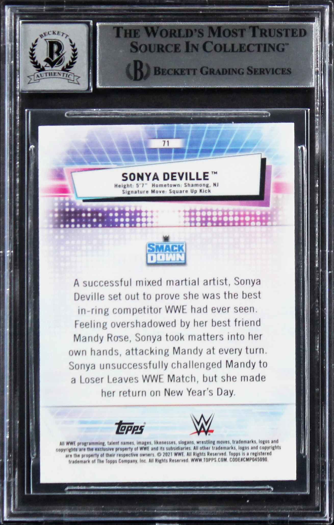 Sonya Deville Authentic Signed 2021 Topps Chrome WWE #71 Card Auto 10! BAS Slab - Image 3