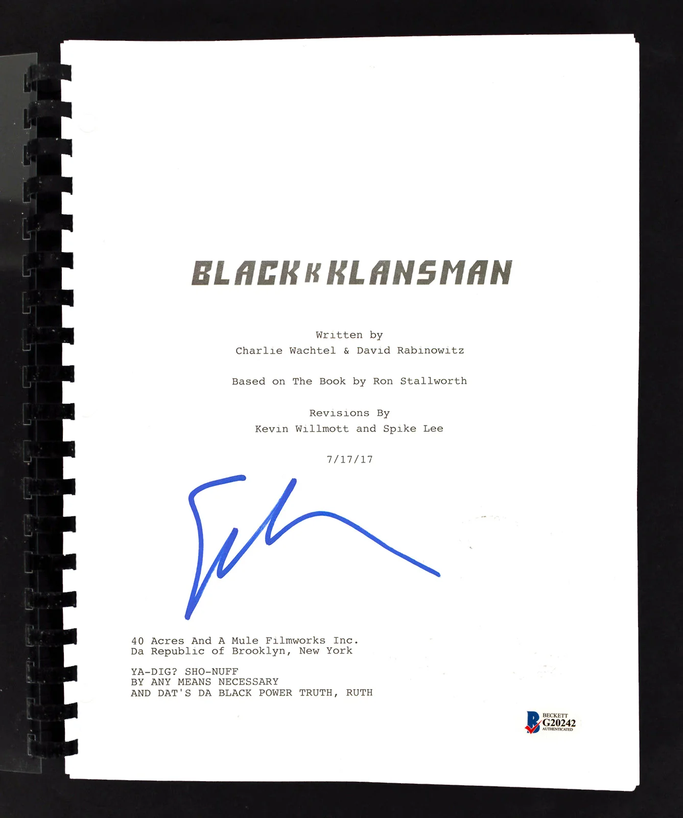 Spike Lee BlacKkKlansman Authentic Signed Movie Script Autographed BAS #G20242 - Image 2