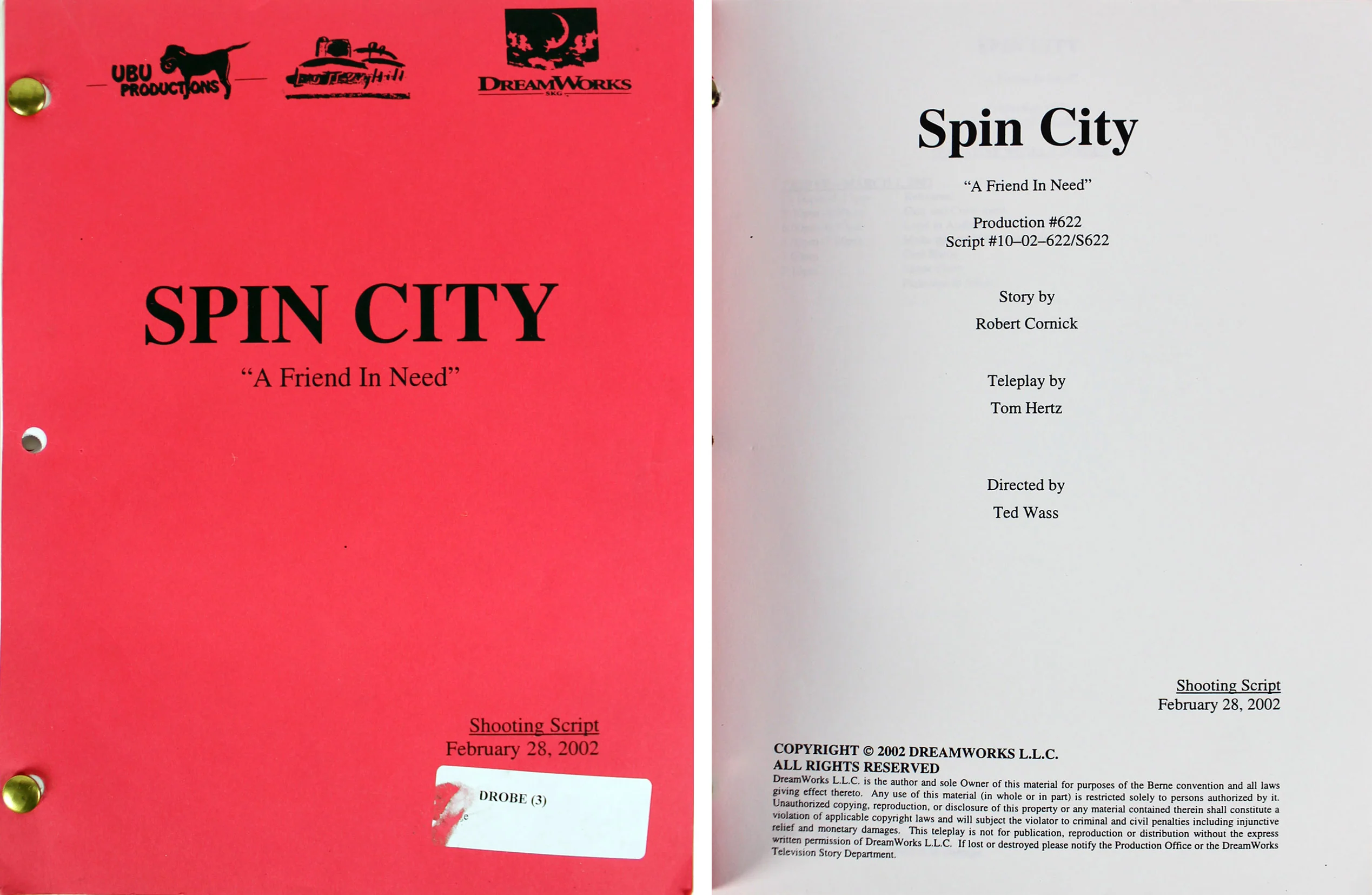 Spin City February 28, 2002 "A Friend In Need" Episode Shooting Script Unsigned - Image 2
