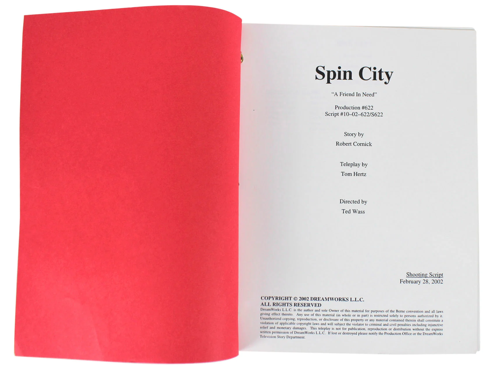 Spin City February 28, 2002 "A Friend In Need" Episode Shooting Script Unsigned - Image 5