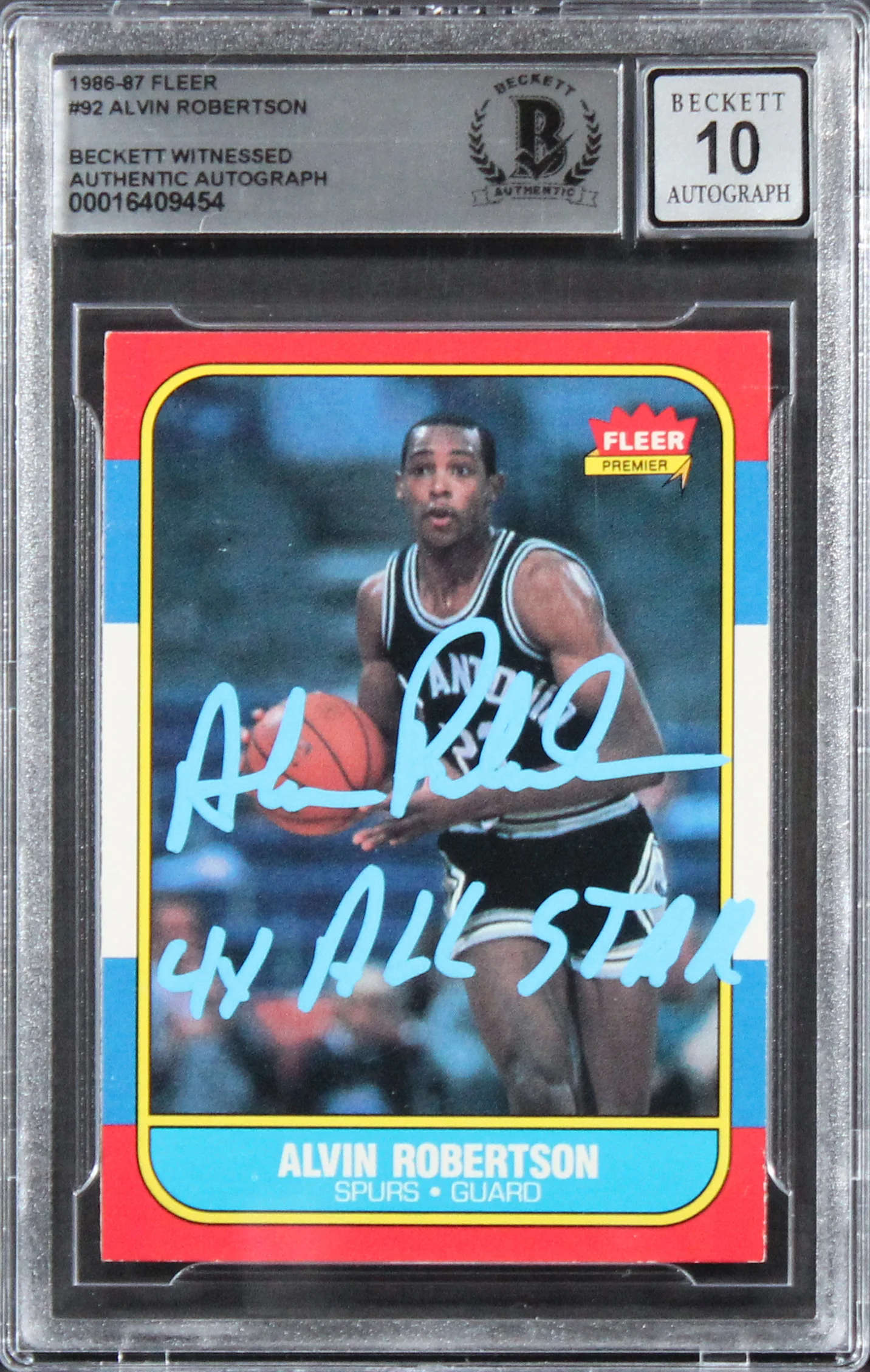 Spurs Alvin Robertson "4x All-Star" Signed 1986 Fleer #92 Card Auto 10! BAS Slab - Image 2