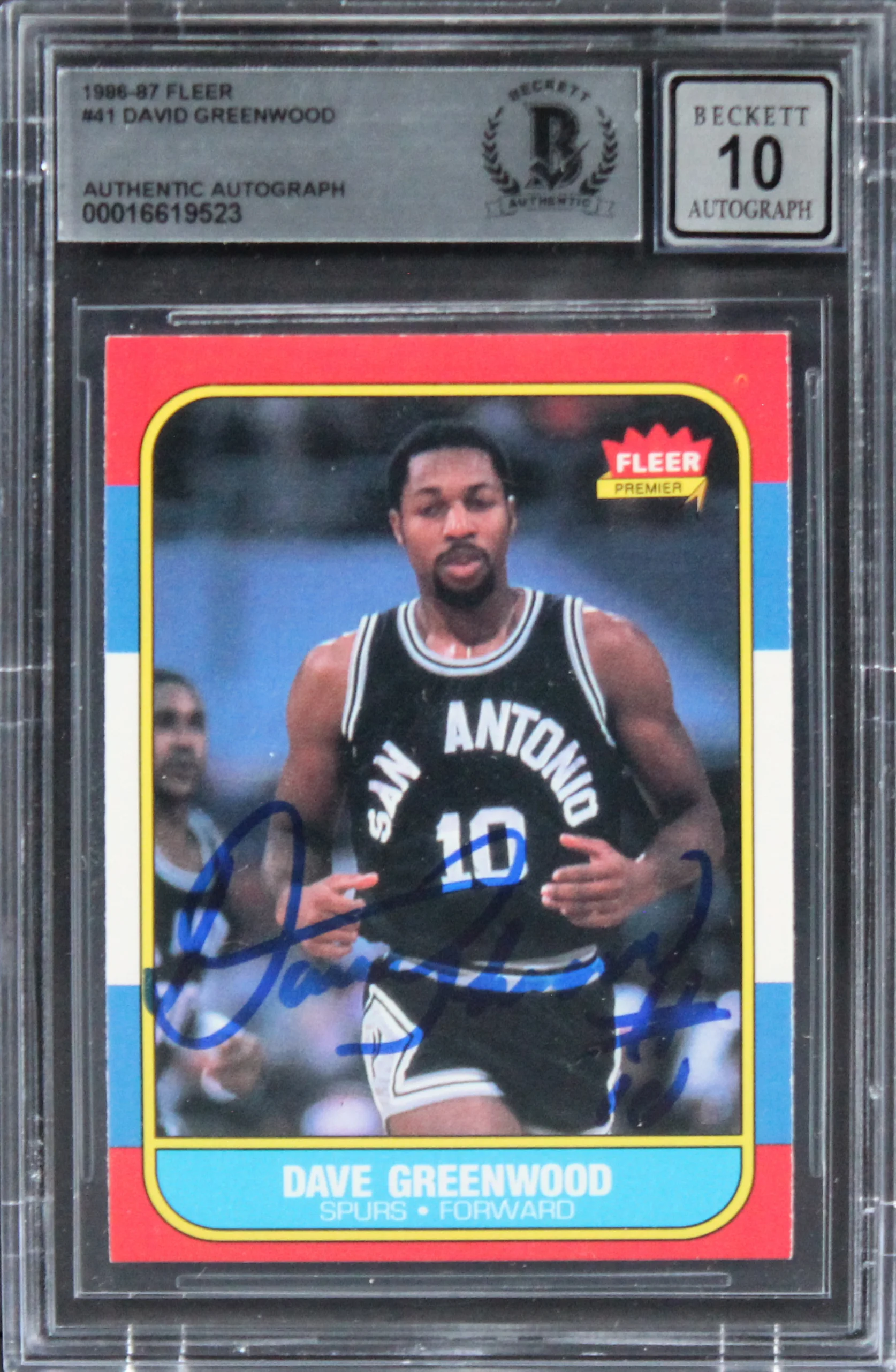 Spurs David Greenwood Authentic Signed 1986 Fleer #41 Card Auto 10! BAS Slabbed - Image 2