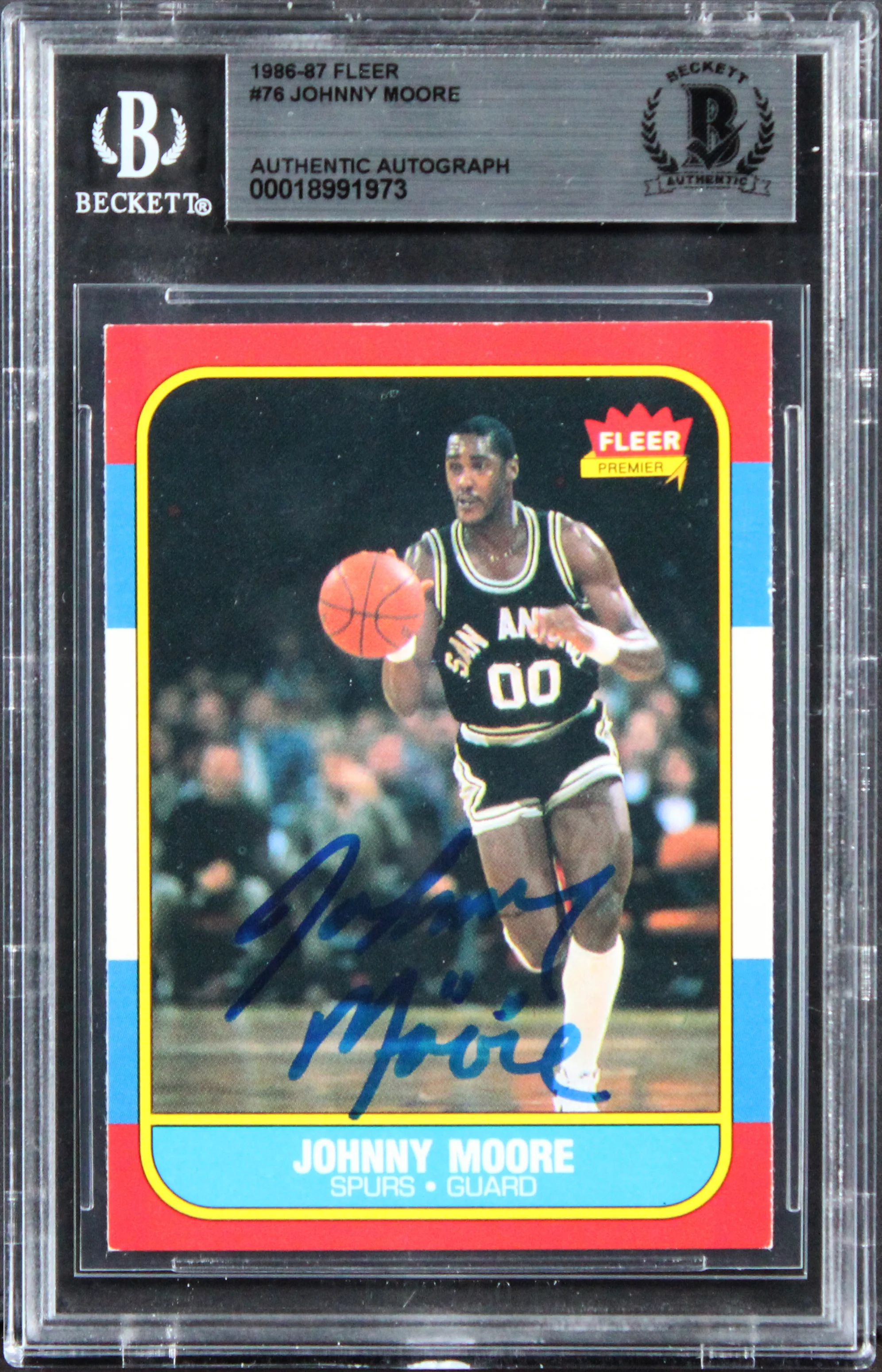 Spurs Johnny Moore Authentic 1986 Fleer #76 Card Autographed BAS Slabbed - Image 2