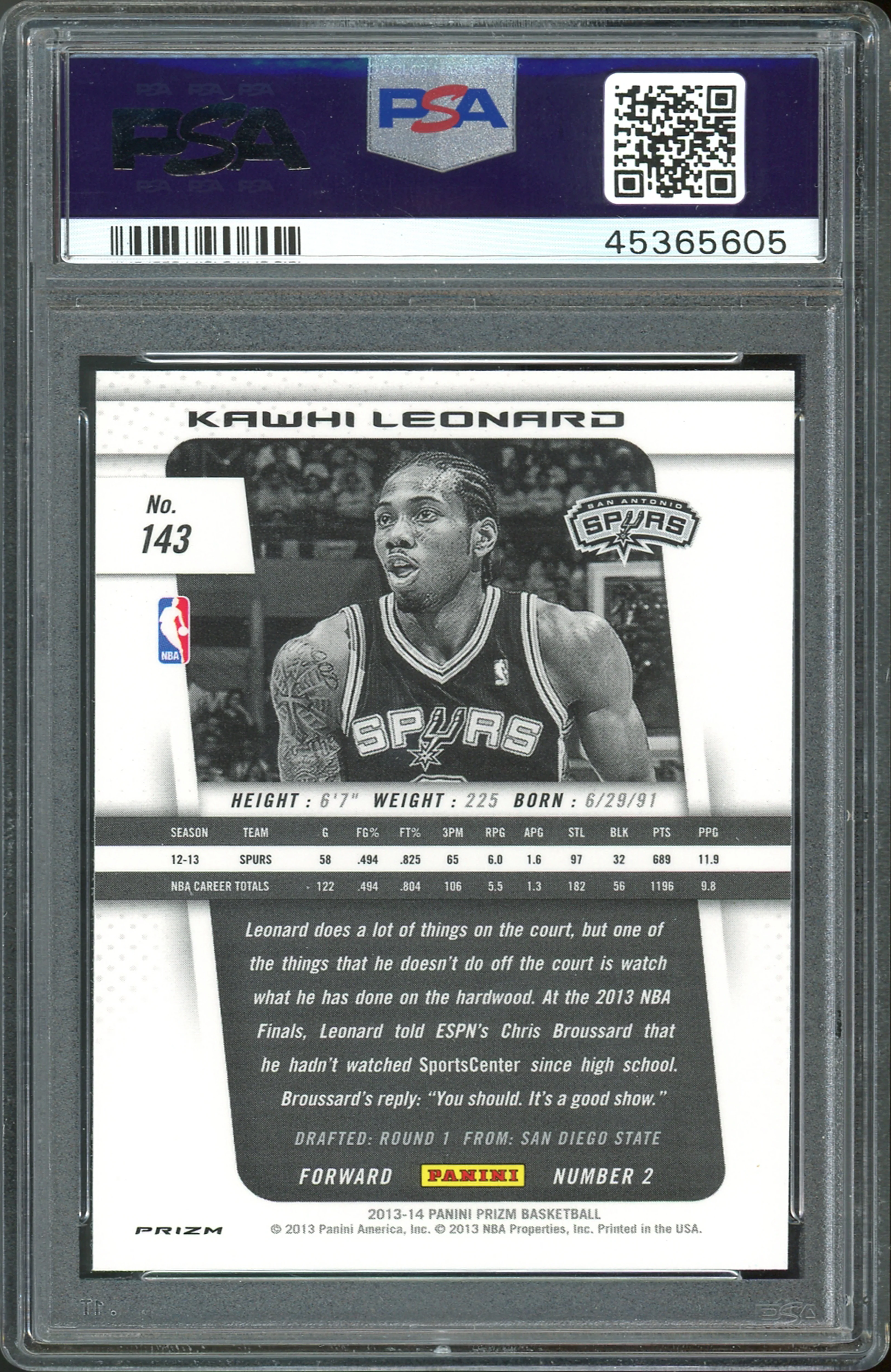 Spurs Kawhi Leonard 2013 Panini Prizm #143 Rookie Card Gem Mint 10! PSA Slabbed - Image 3