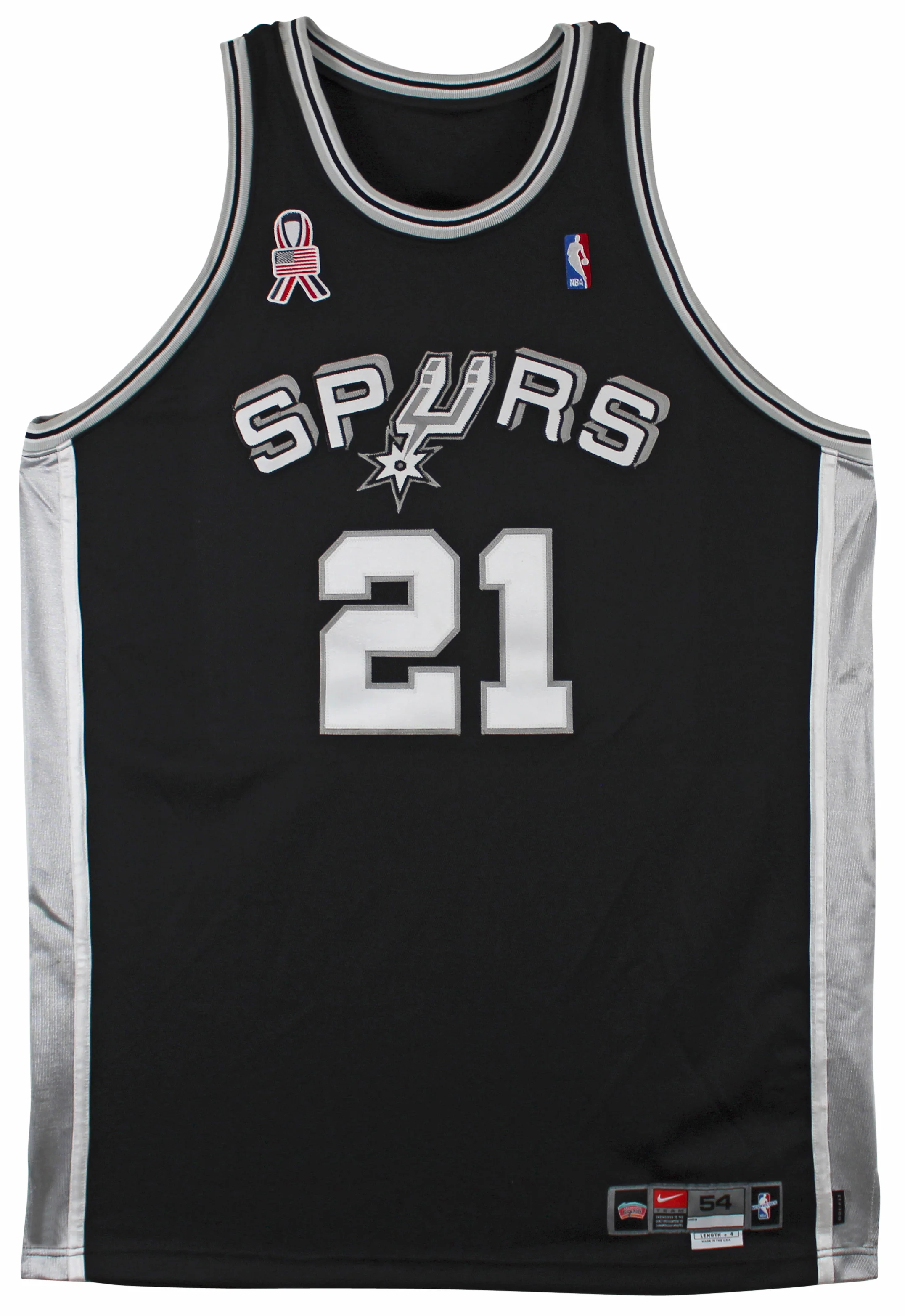 Spurs Tim Duncan 2001-02 Game Worn Nike +4" Extra Length Black Road Jersey - Image 5