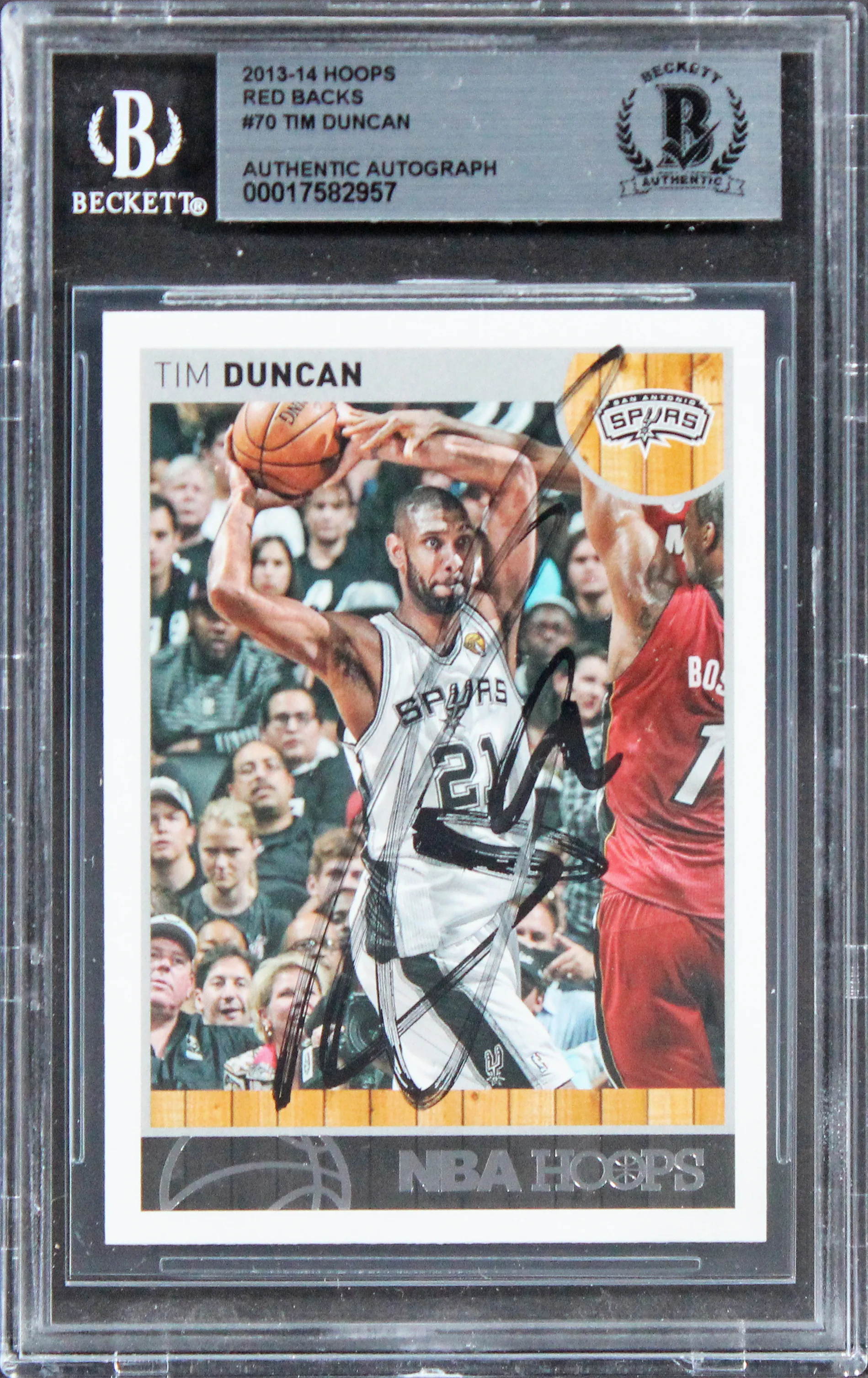 Spurs Tim Duncan Authentic Signed 2013 Hoops Red Backs #70 Card BAS Slabbed - Image 2