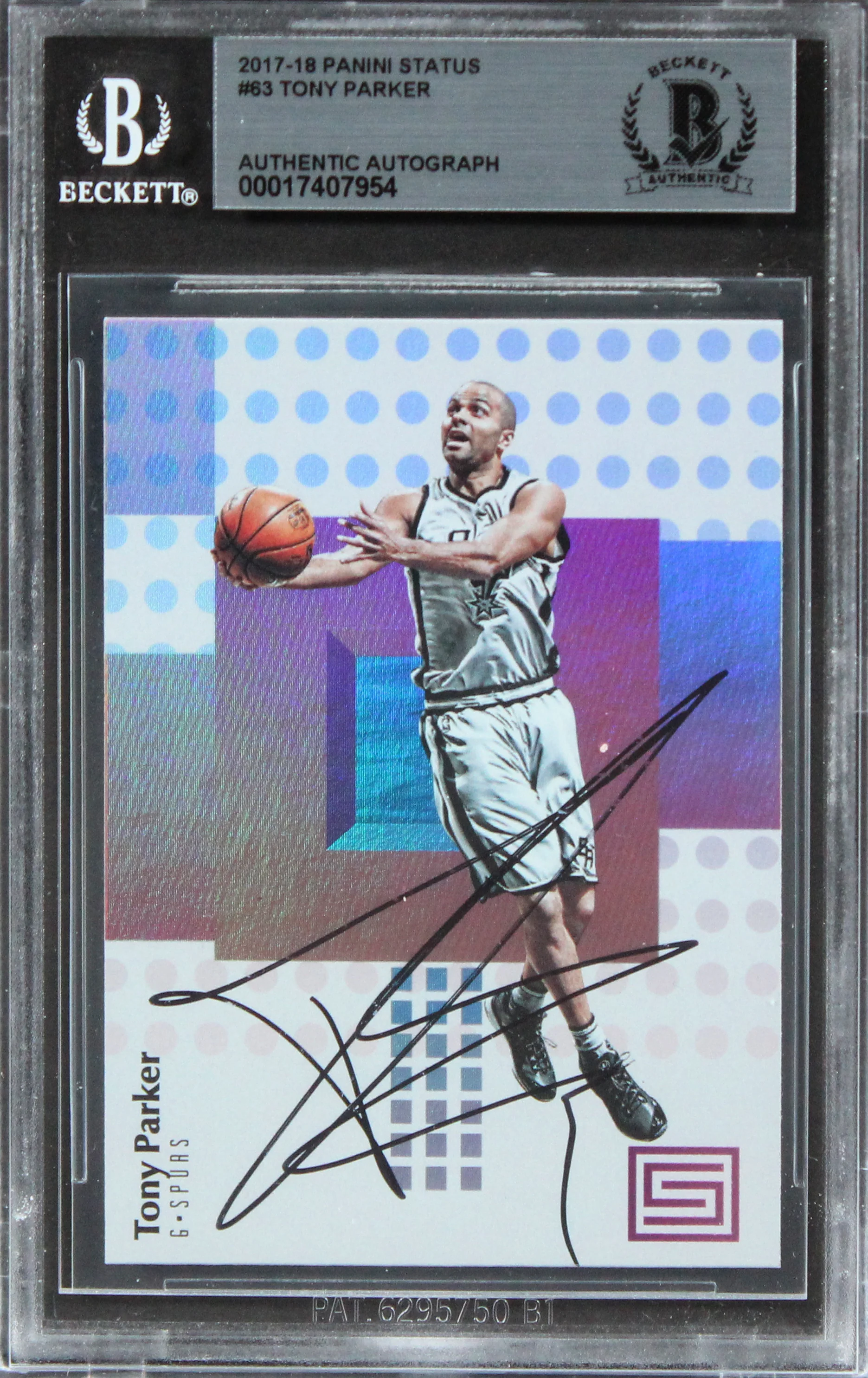 Spurs Tony Parker Authentic Signed 2017 Panini Status #63 Card BAS Slabbed - Image 2