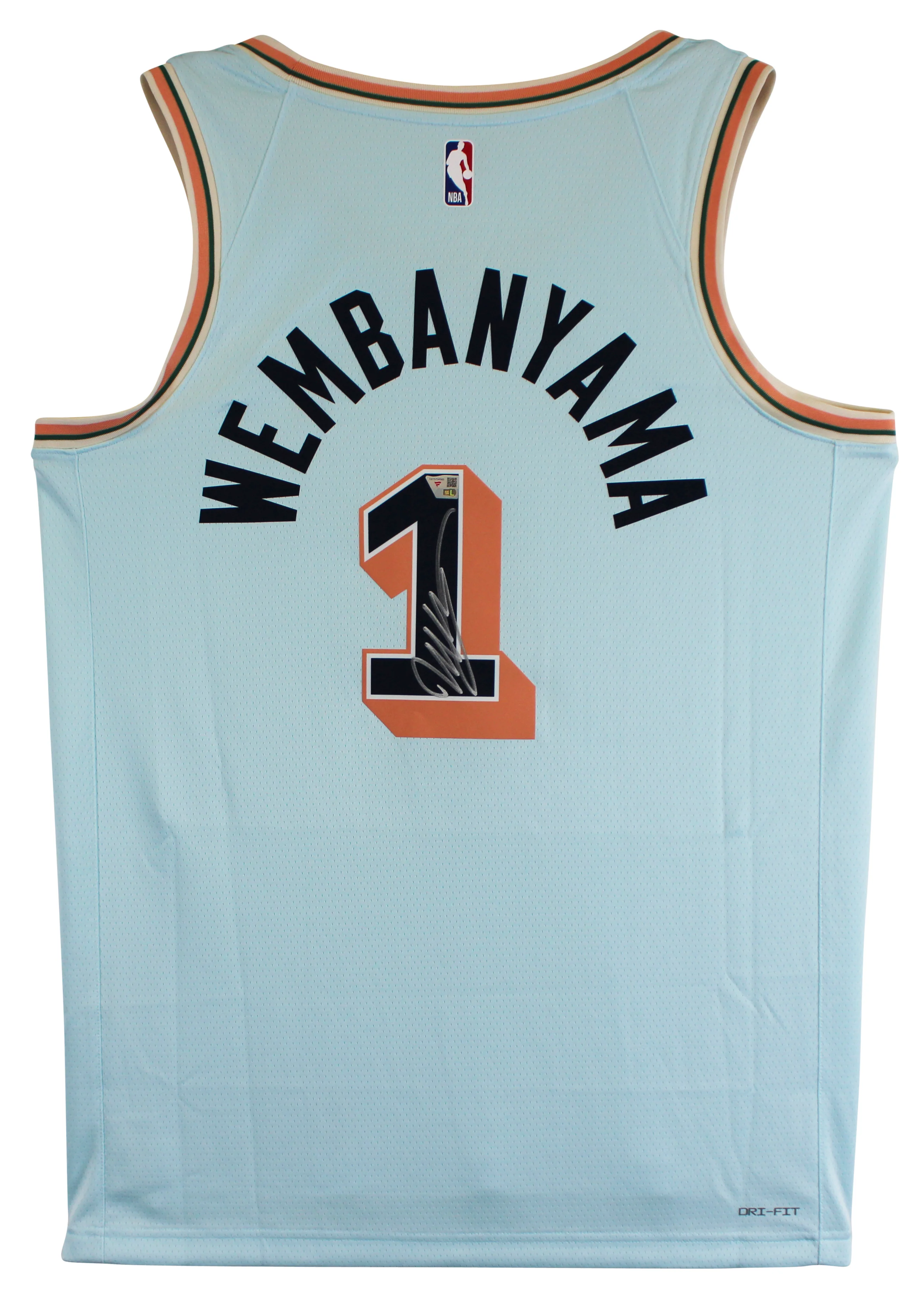 Spurs Victor Wembanyama Signed 2024 Light Blue Nike City Edition Jersey Fanatics - Image 3