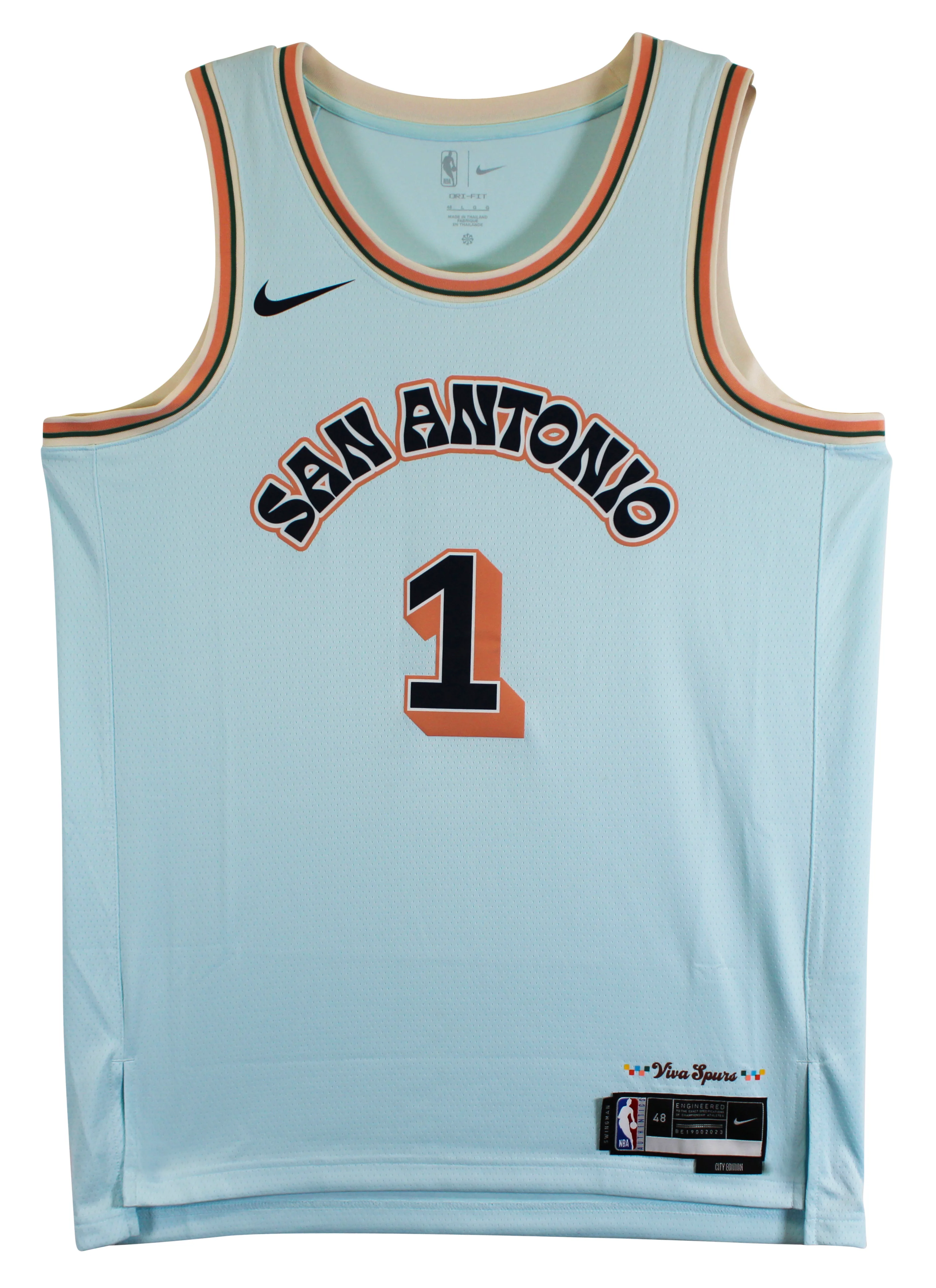 Spurs Victor Wembanyama Signed 2024 Light Blue Nike City Edition Jersey Fanatics - Image 5