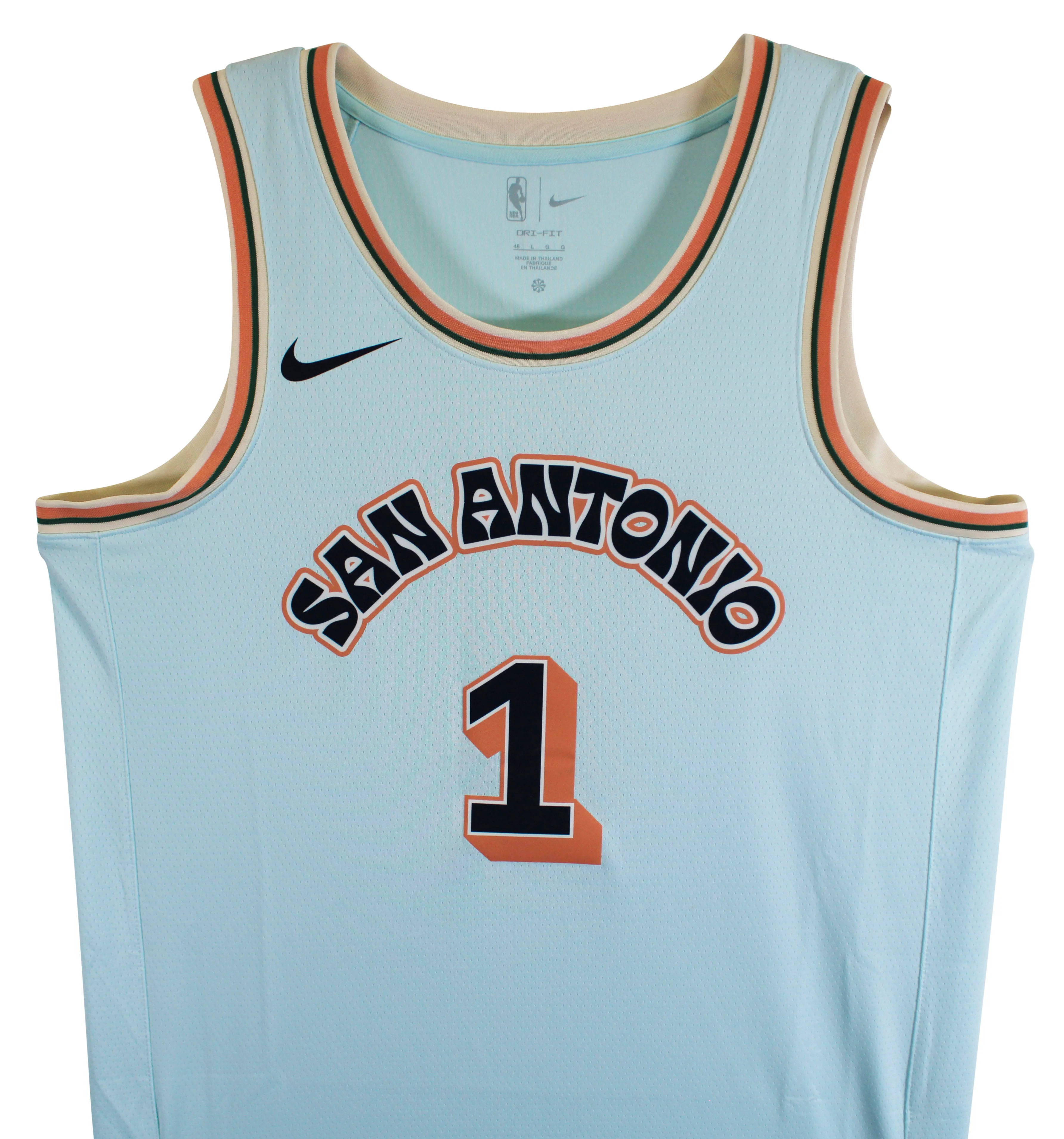 Spurs Victor Wembanyama Signed 2024 Light Blue Nike City Edition Jersey Fanatics - Image 6