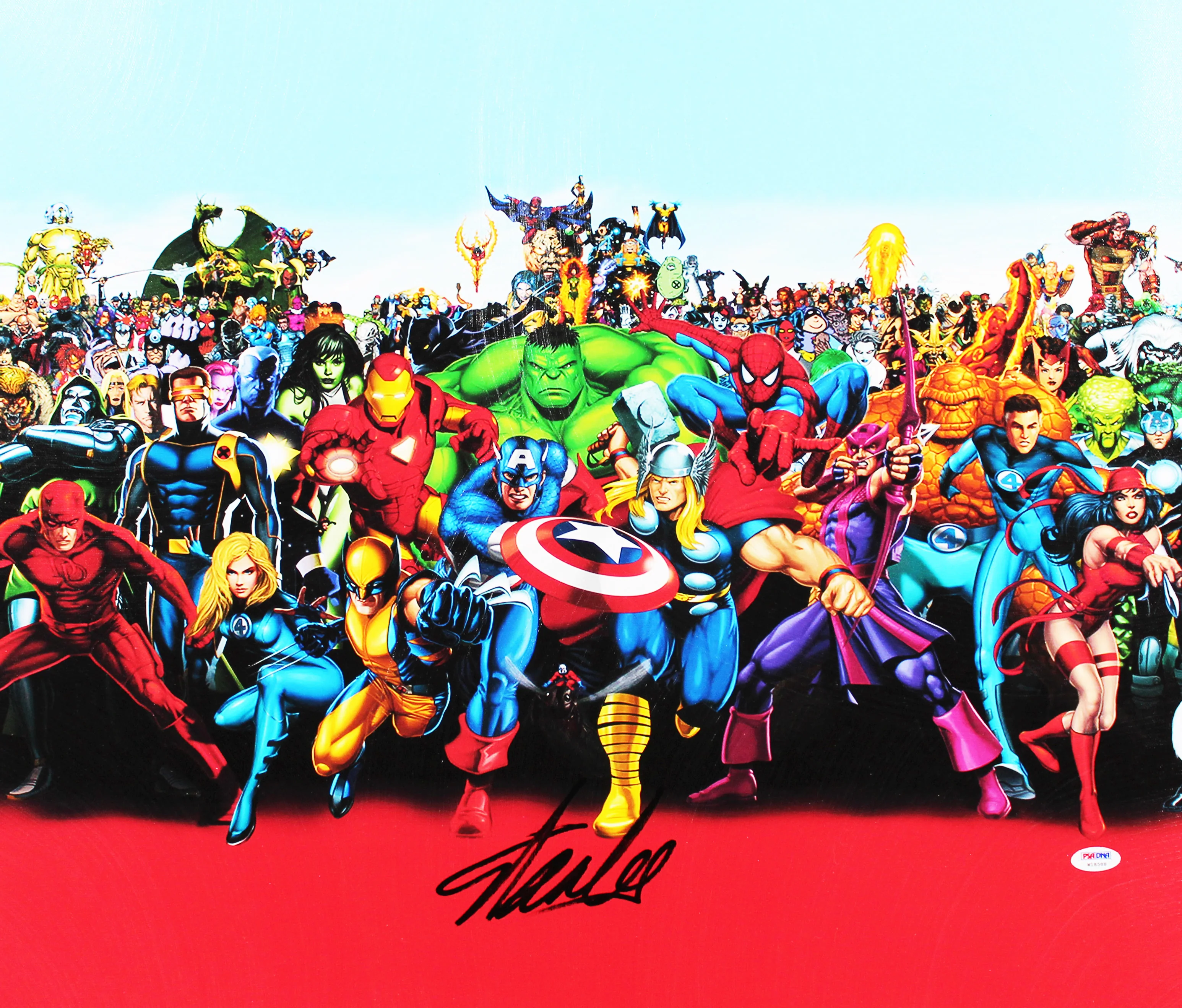 Stan Lee Marvel Authentic Signed & Framed 20x24 Marvel Cast Canvas PSA #W18588 - Image 3