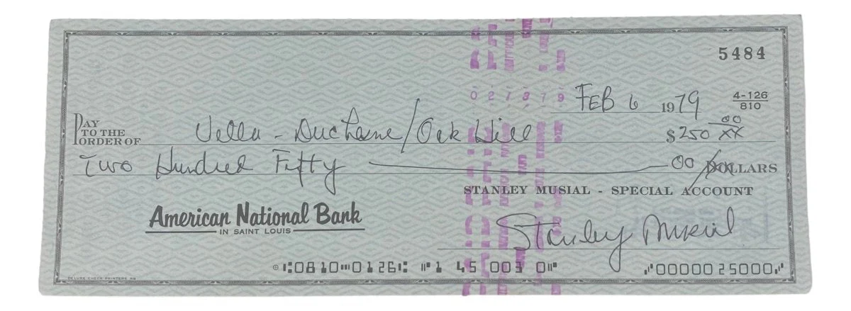 Stan Musial St. Louis Cardinals Signed Bank Check #5484 BAS