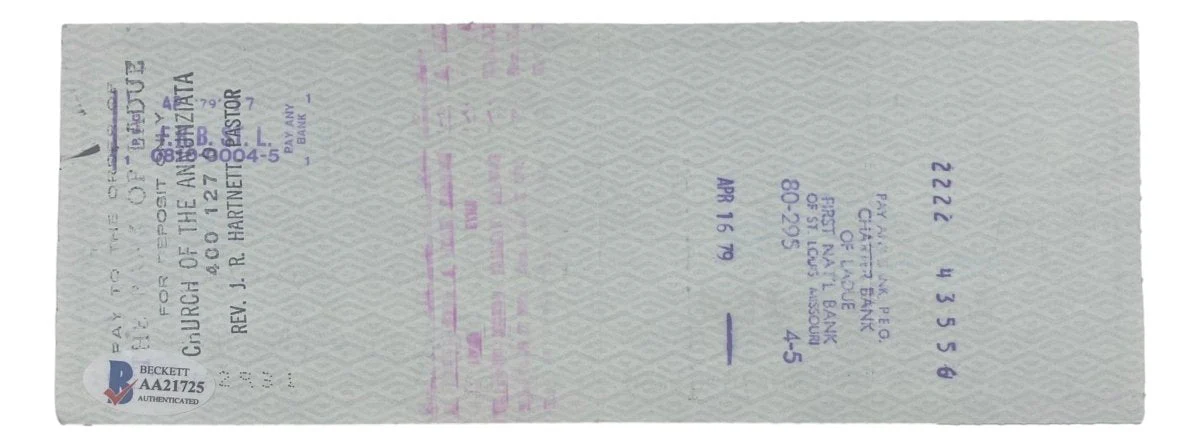 Stan Musial St. Louis Cardinals Signed Bank Check #5516 BAS - Image 2
