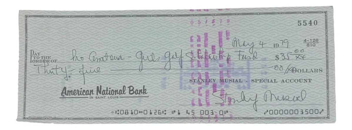 Stan Musial St. Louis Cardinals Signed Bank Check #5540 BAS - Image 5