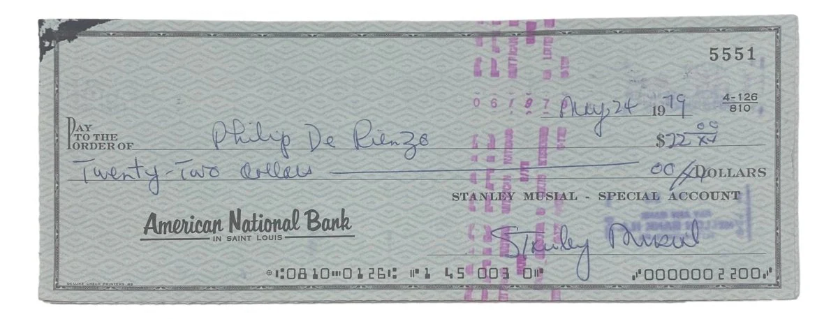 Stan Musial St. Louis Cardinals Signed Bank Check #5551 BAS - Image 4
