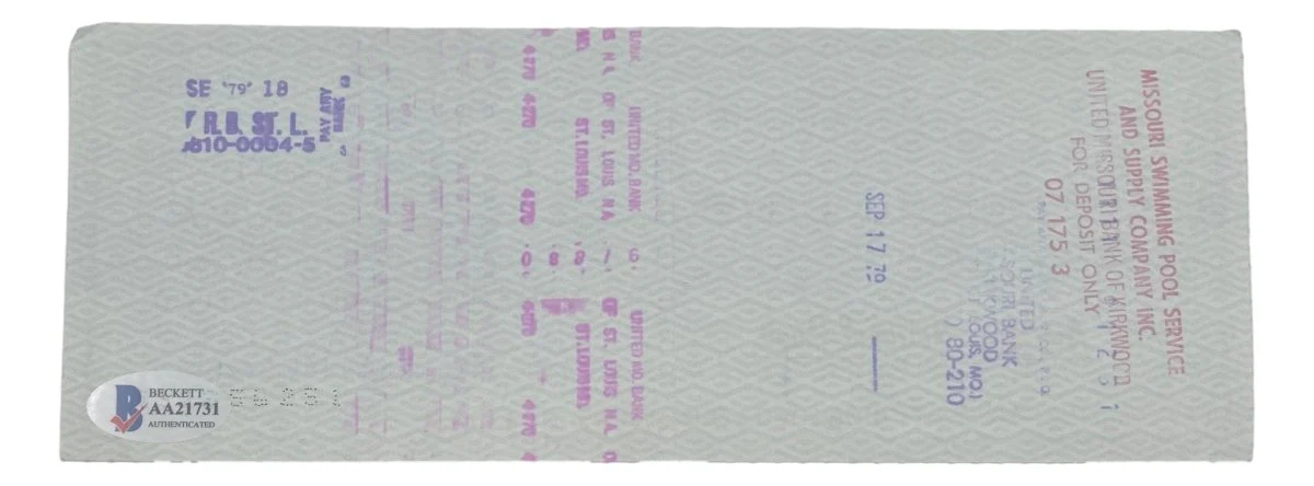 Stan Musial St. Louis Cardinals Signed Bank Check #5639 BAS - Image 2