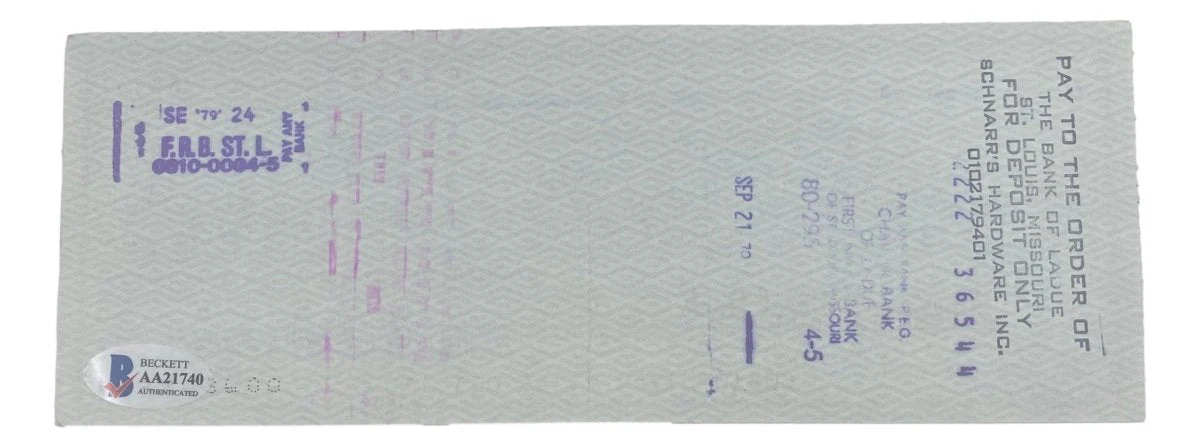 Stan Musial St. Louis Cardinals Signed Bank Check #5640 BAS - Image 2