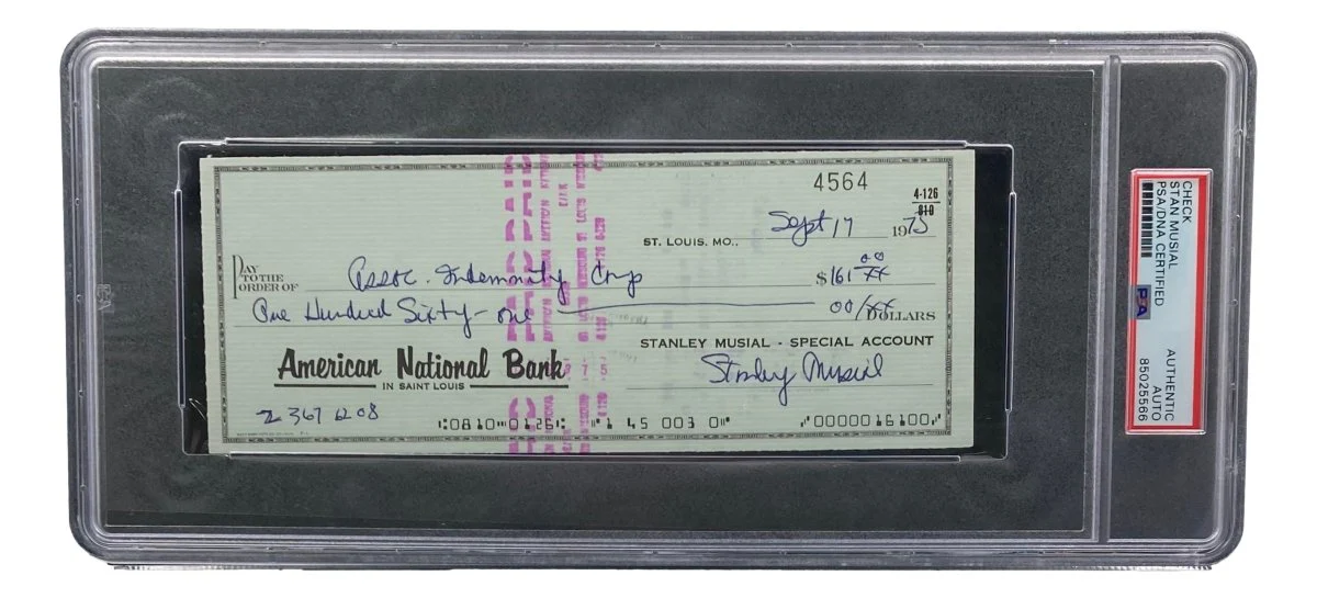 Stan Musial St. Louis Cardinals Signed Bank Check PSA/DNA 85025566