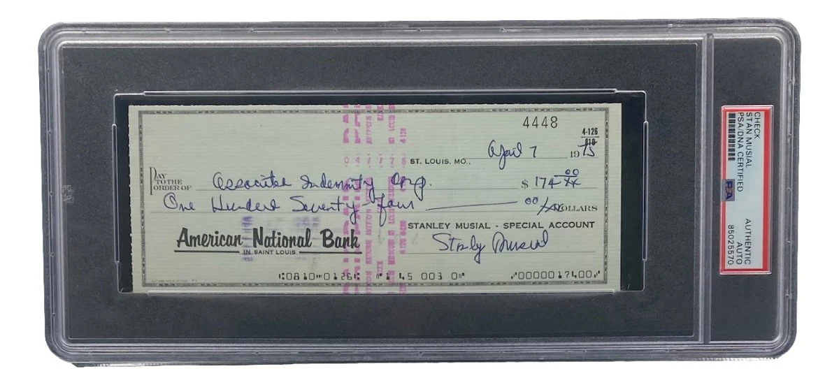 Stan Musial St. Louis Cardinals Signed Bank Check PSA/DNA 85025570