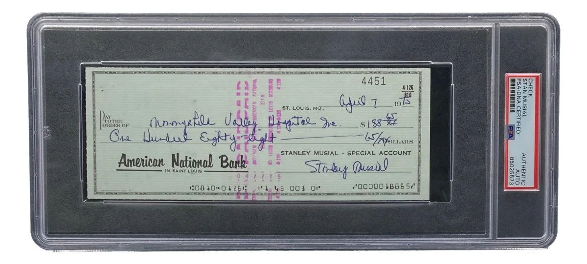 Stan Musial St. Louis Cardinals Signed Bank Check PSA/DNA 85025573