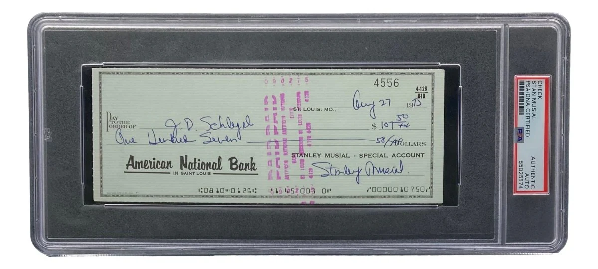 Stan Musial St. Louis Cardinals Signed Bank Check PSA/DNA 85025574
